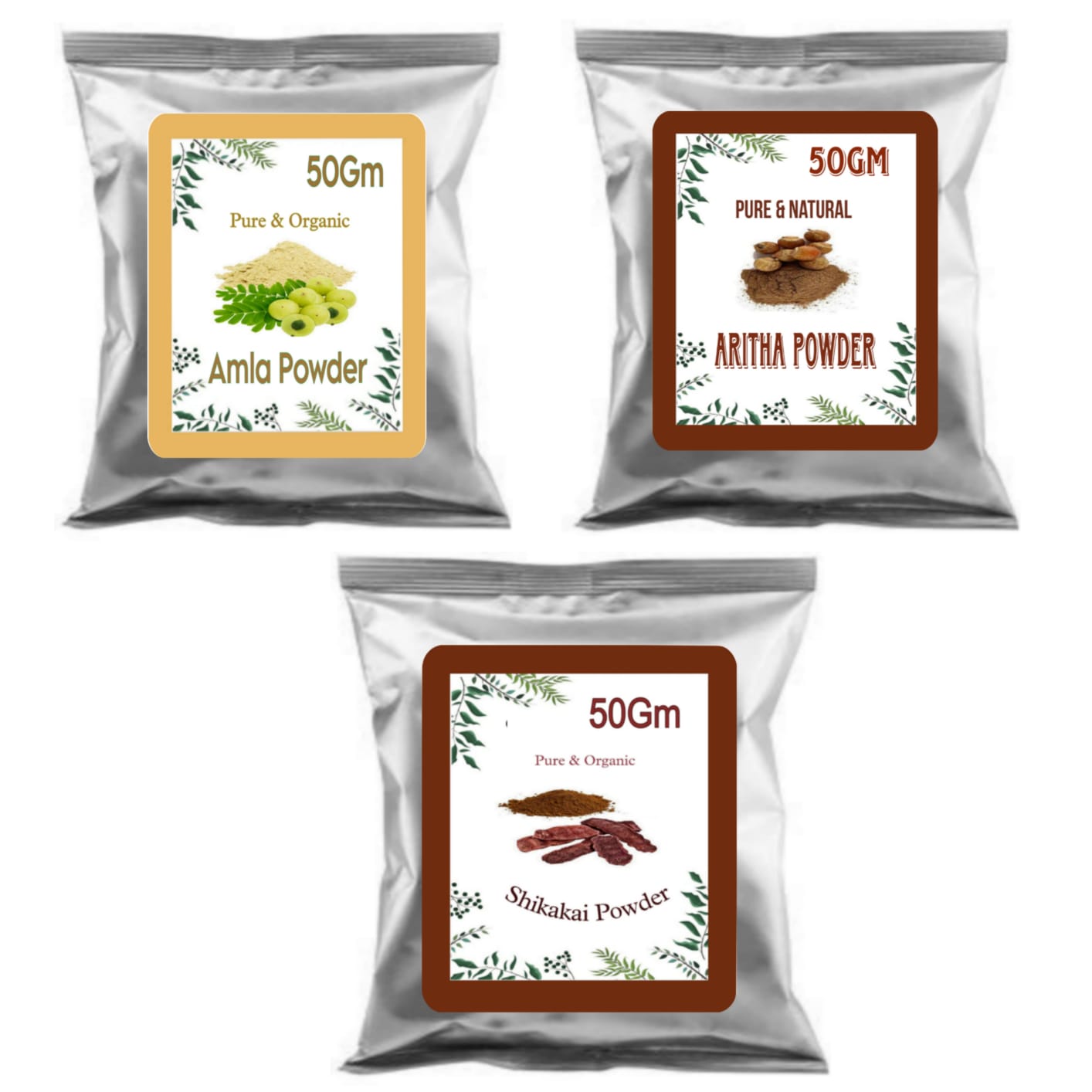 SDF INDIA 100% Pure & Organic Amla, Reetha, Shikakai Powder Combo Powder Pack for Hair Care(Each 50 Grm)