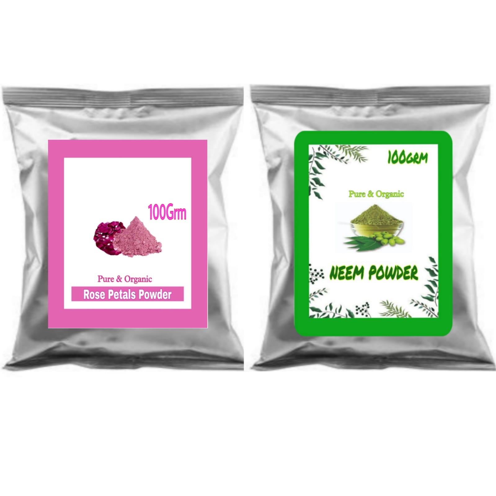 SDF INDIA 100% Pure Rose Petals Powder / Neem Powder ( 100 Grm, Each)