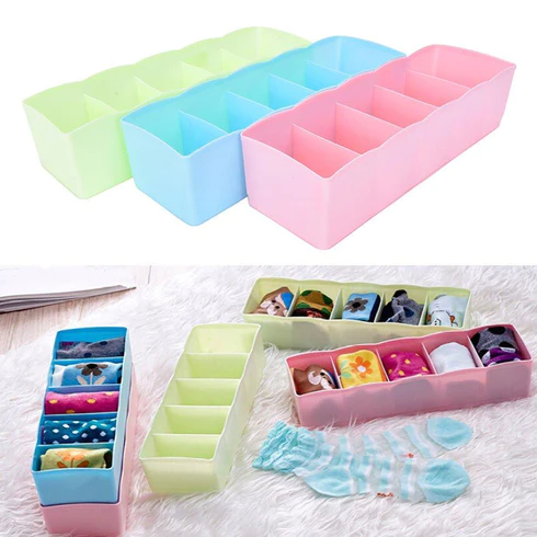 SDF INDIA  5 Compartments Socks/Handkerchief/Underwear Storage Box Socks Drawer Closet Organizer Storage Boxes  pack of 4