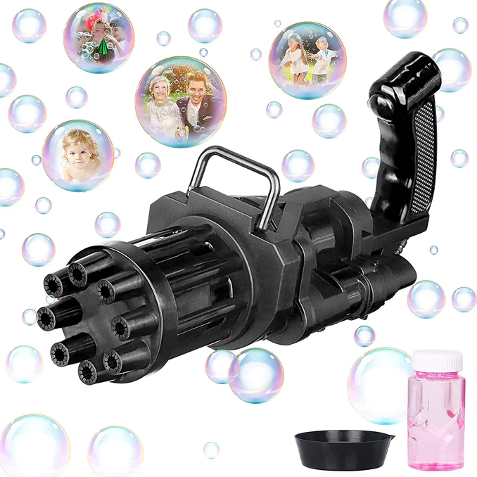 SDF INDIA 8-Hole Electric Bubbles Gun for Toddlers Toys,Gatling Bubble Machine Outdoor & Indoor Toys for Boys and Girls I Bubble Gun for Kids (Black)