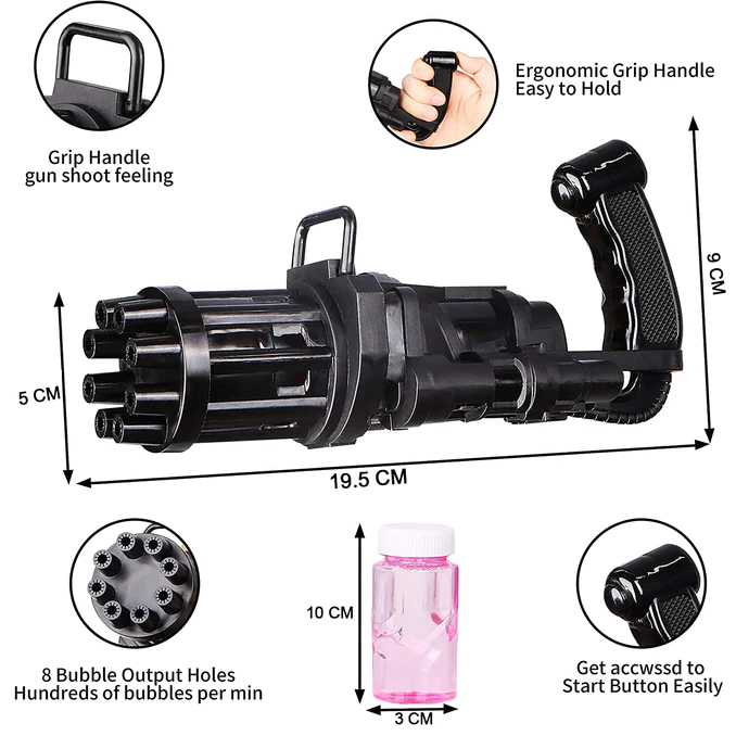 SDF INDIA 8-Hole Electric Bubbles Gun for Toddlers Toys,Gatling Bubble Machine Outdoor & Indoor Toys for Boys and Girls I Bubble Gun for Kids (Black)