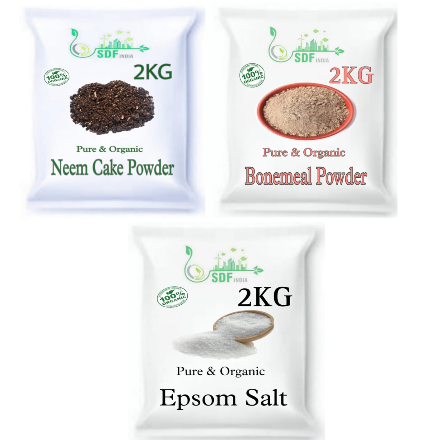 SDF INDIA Combo Pack Of 3 (2Kg Neem Cake Powder, 2Kg Bonemeal Powder ,2Kg Epsom Salt )