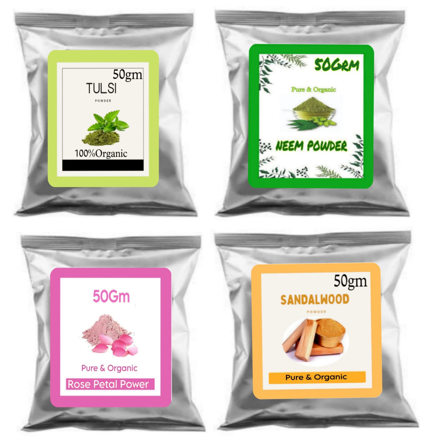 SDF INDIA Combo Pack Of 4 (Tulsi Powder/Neem Powder/Rose Petals Powder/Sandwood Powder(50gm each)