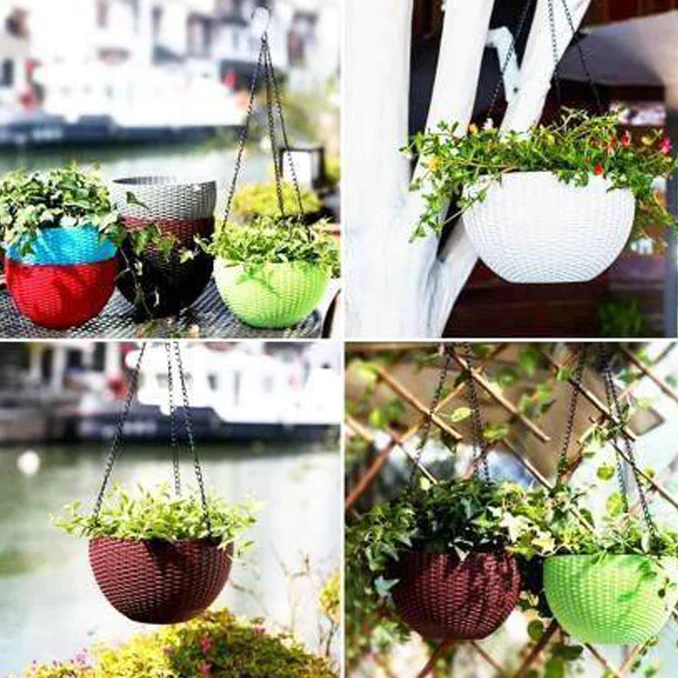 SDF INDIA PLASTIC HANGING FLOWER POT AND FLOWER POT WITH CHAIN (6 PC)