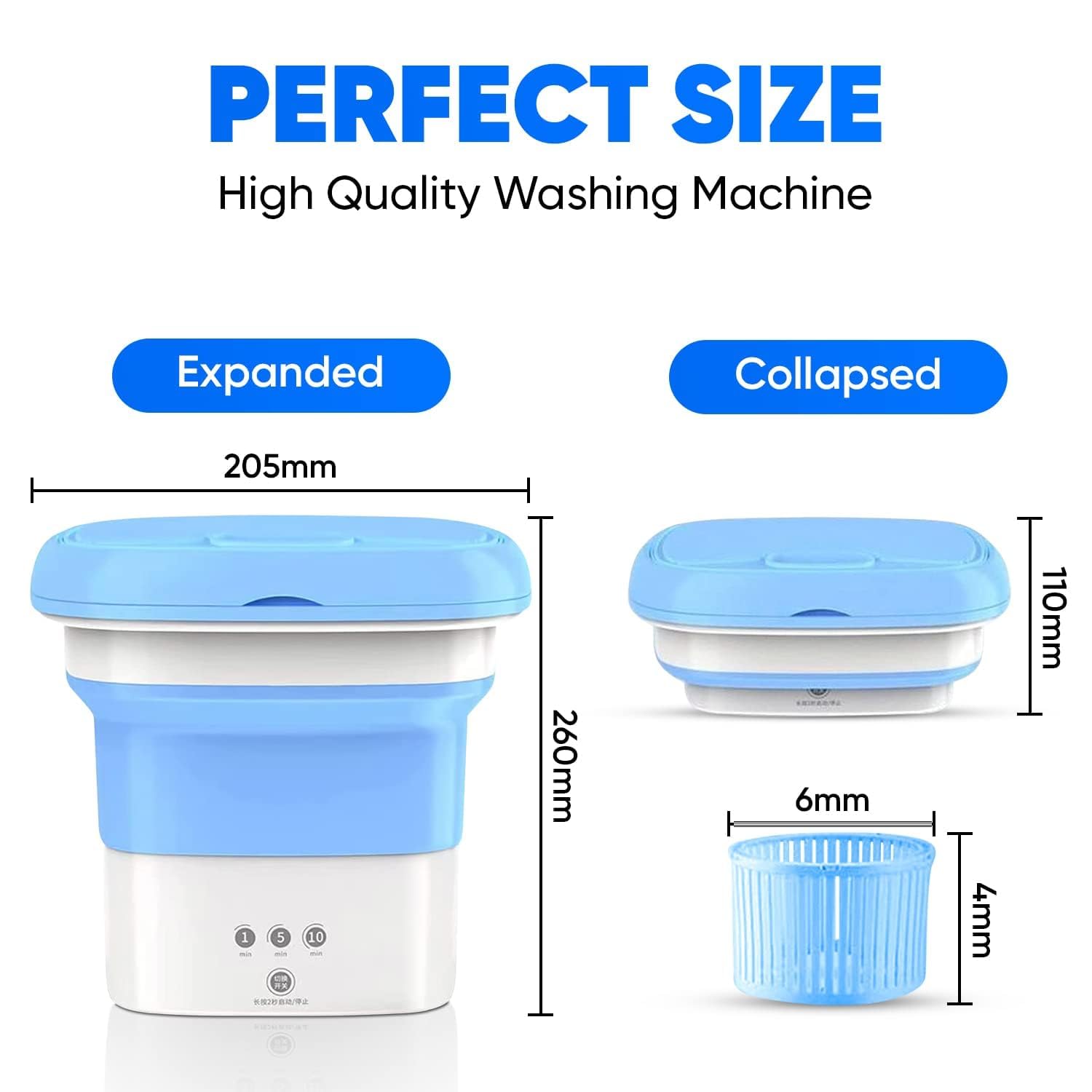 SDF INDIA Portable Washing Machine, 11L Mini Washing Machine with Spin Dryer, Foldable Mini Washing Machine for Baby Clothes, Underwear or Small Items, Ideal for Apartment, Camping