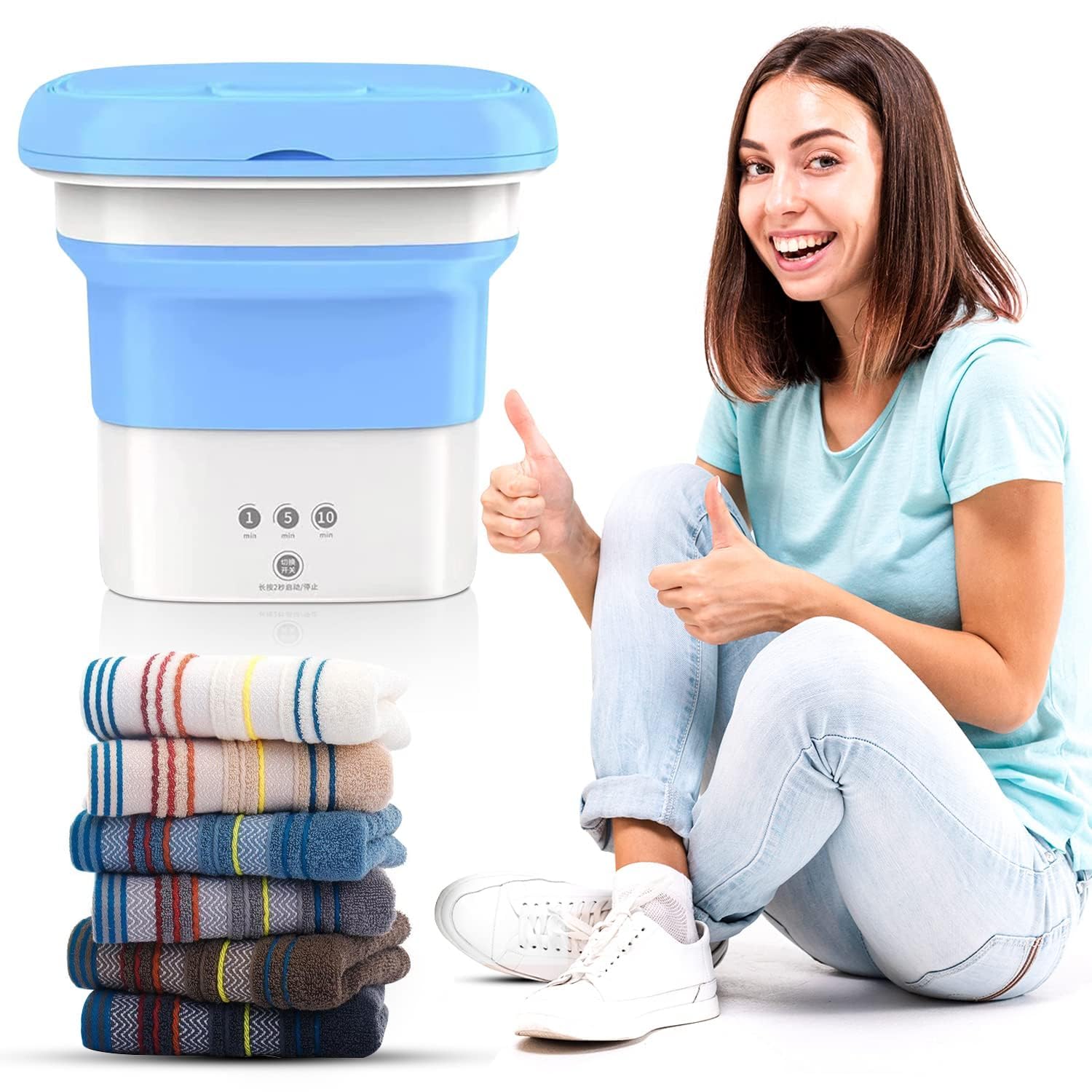SDF INDIA Portable Washing Machine, 11L Mini Washing Machine with Spin Dryer, Foldable Mini Washing Machine for Baby Clothes, Underwear or Small Items, Ideal for Apartment, Camping