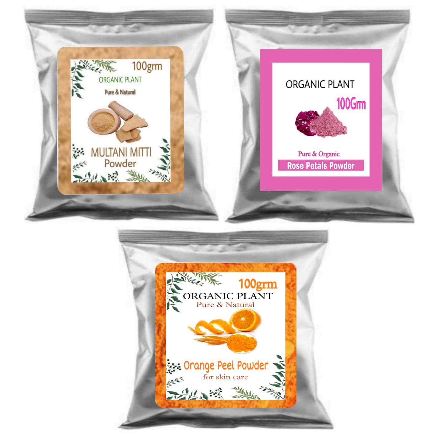 SDF INDIA  Rose Petal Powder(100gm), Multanimitti Powder (100gm) & Orange Peel Powder 100gm Combo Of 3 (300gm) Organic Face Pack 