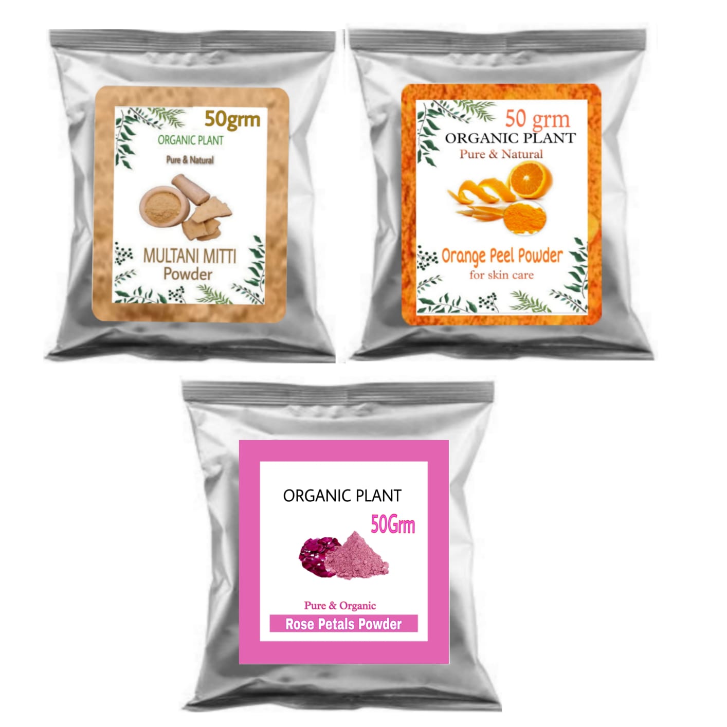 SDF INDIA  Rose Petal Powder 50gm,Multani Mitti Powder 50gm,Orange Peel Powder 50gm Combo Of 3 (150Grm) Organic Face Pack 