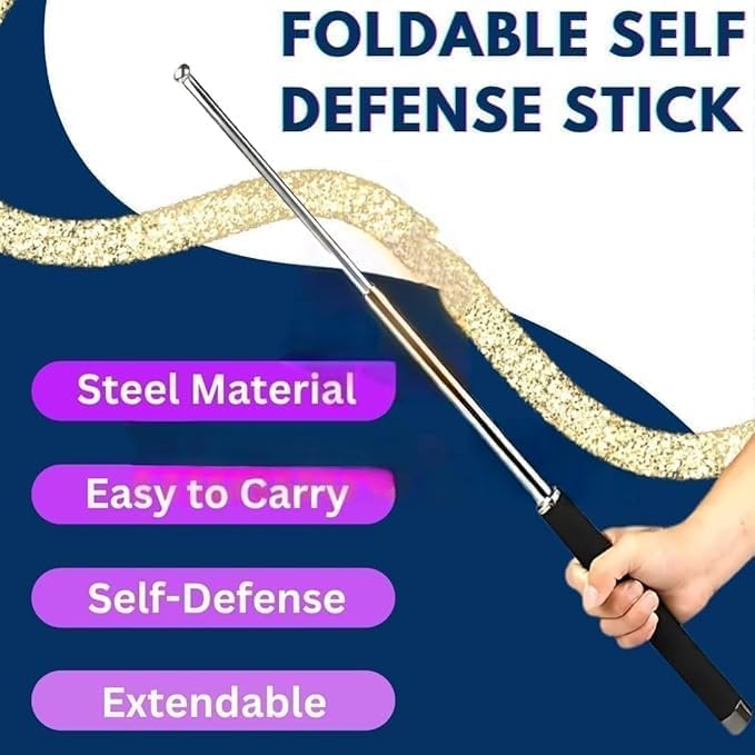 SDF INDIA Stainless Steel self Defence Stick Foldable Pointer Compact Magical Extendable Wand with Comfortable Grip & Hiking Extendable Wand with Non-Slip Grip (Pack of 1)