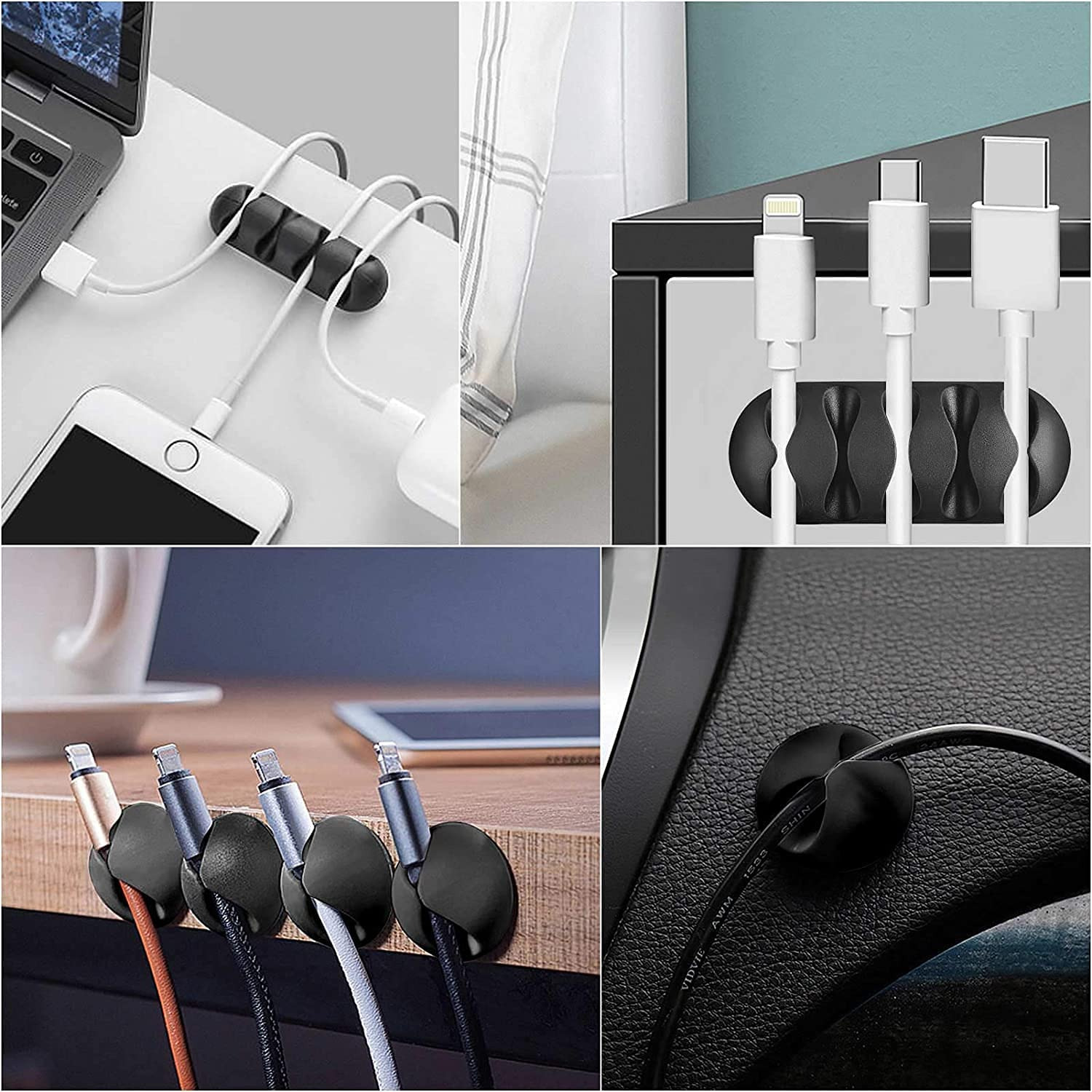 SDF Set of 10 Cable Organiser, Cable Protector & Wire Organizer Clips for Cables, Reusable Cable Organizer for Desk, WFH Accessories, Multipurpose Silicone Adhesive Hooks