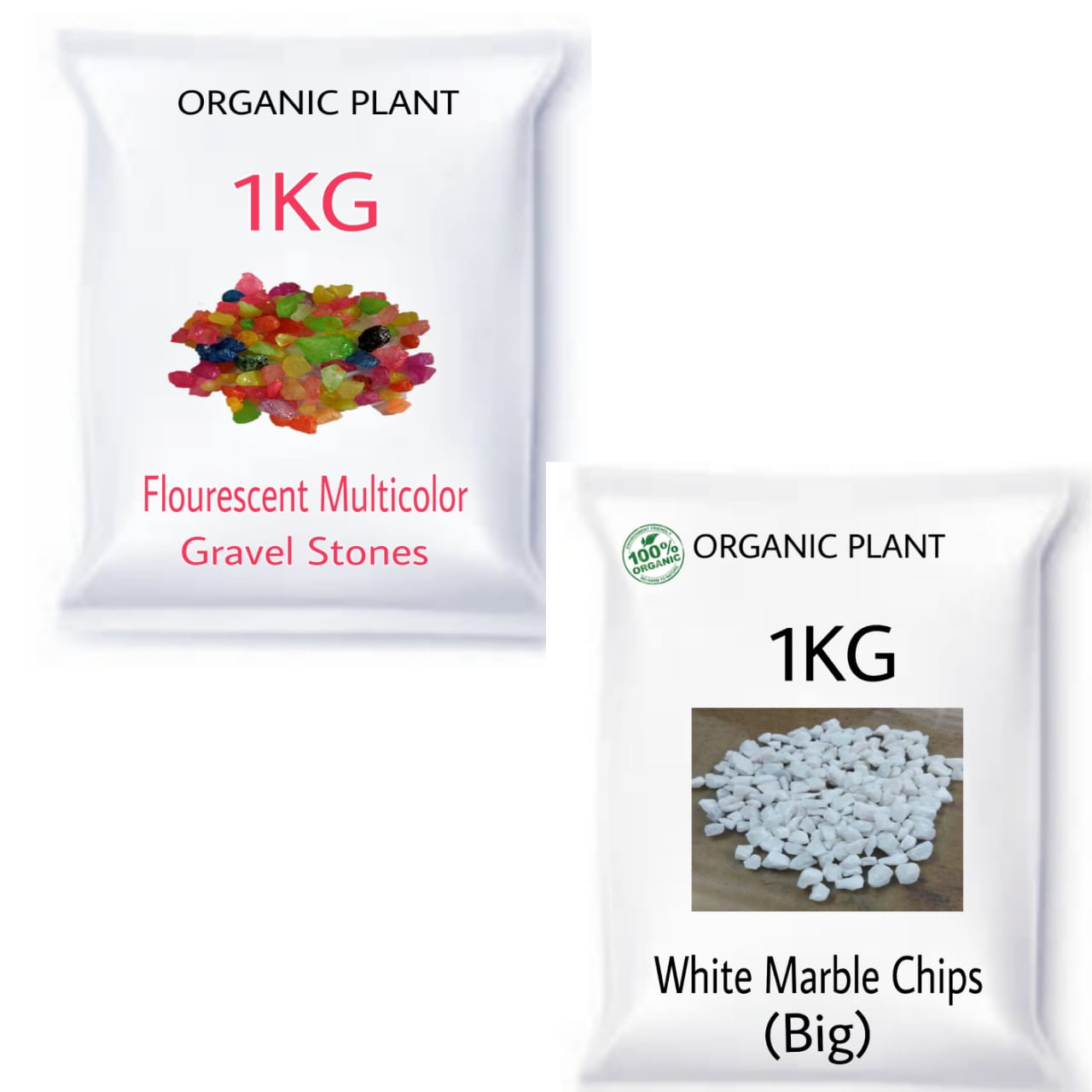 SDFindia Combo Pack of 2 (Multi Colour Peeble Stone/White Marble CHIPS (1 kg each) 