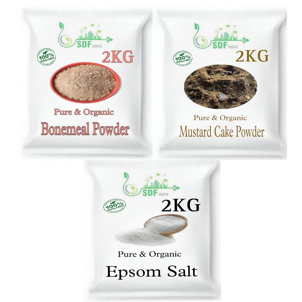 SDFindia Combo Pack Of 3 ( 2 kg Bonemeal Powder/ 2 kg Mustard Oil Cake Powder / 2 Kg Epsom Salt)
