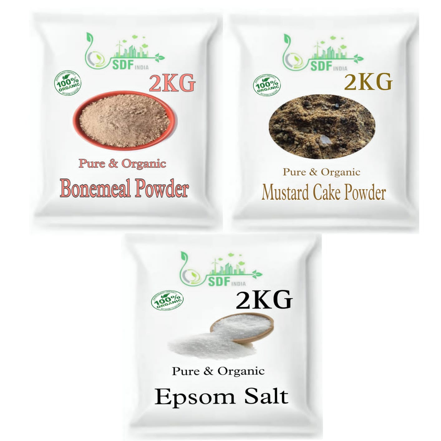 SDFindia Combo pack of 3 ( 2 kg Pure & Organic Bone meal Powder/ 2 kg Mustard Cake Powder/ 2 kg Epsom Salt) 