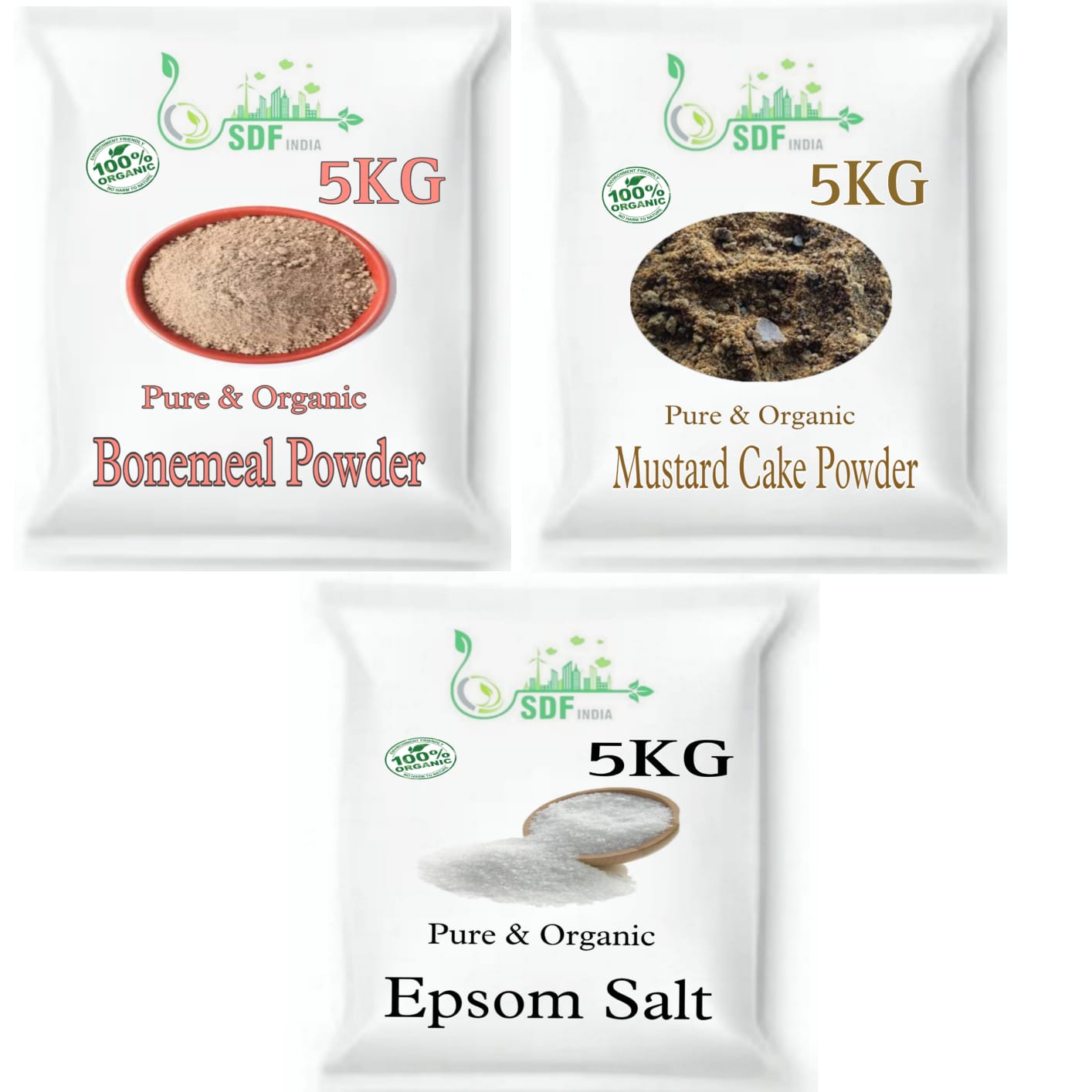 SDFindia Combo Pack Of 3 ( 5 kg Bonemeal Powder / 5 kg Mustard Oil Cake Powder / 5 Kg Epsom Salt)