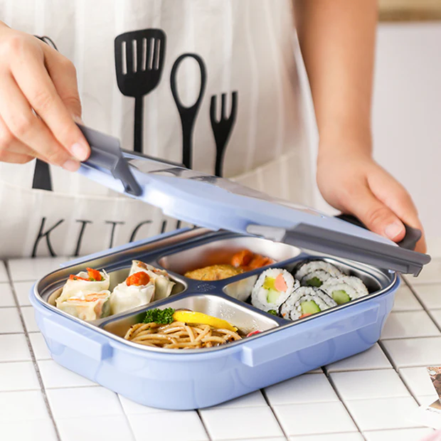 SDFINDIA Lunch Box for Kids and adults, Stainless Steel Lunch Box with 4 Compartments. 