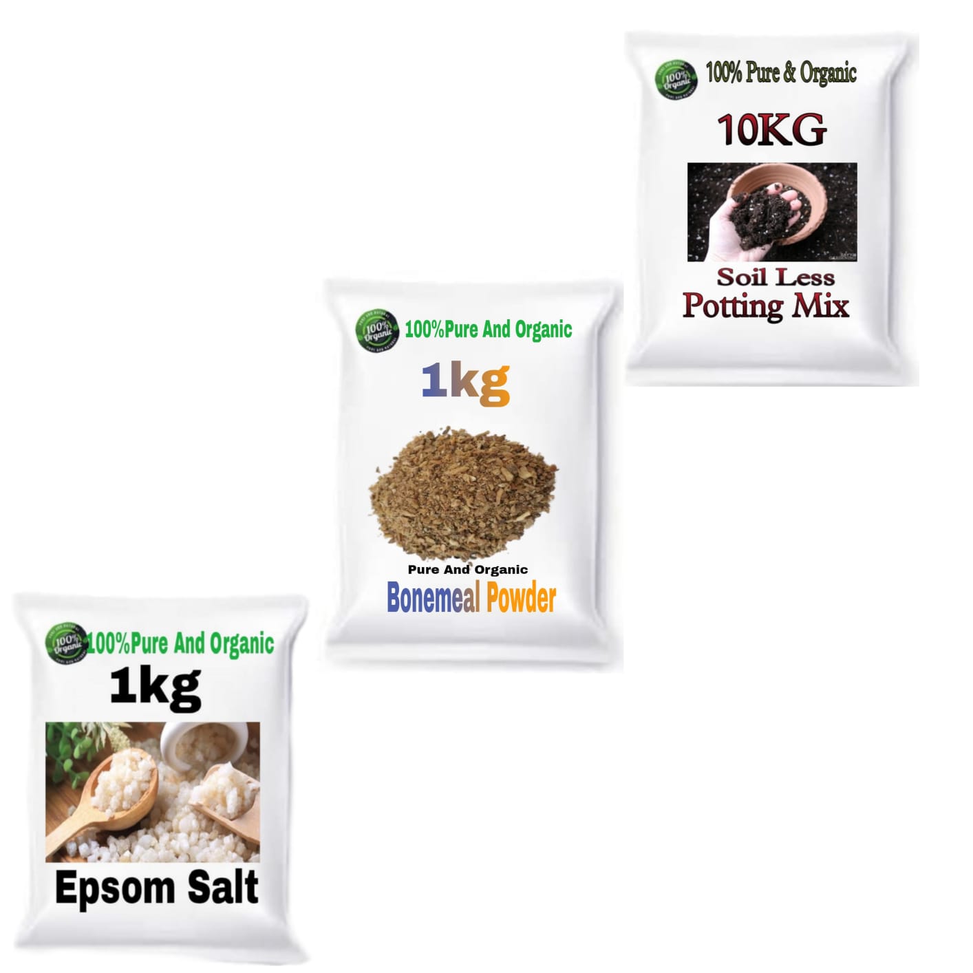 SOIL LESS POTTING MIXTURE 10 KG BONE MEAL 1 KG & EPSOM SALT 1KG