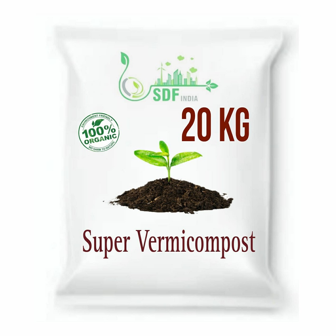 SDF India Super Vermicompost for All Kinds of Plants Complete Food for The Soil, Enriched with, Organic (20KG)