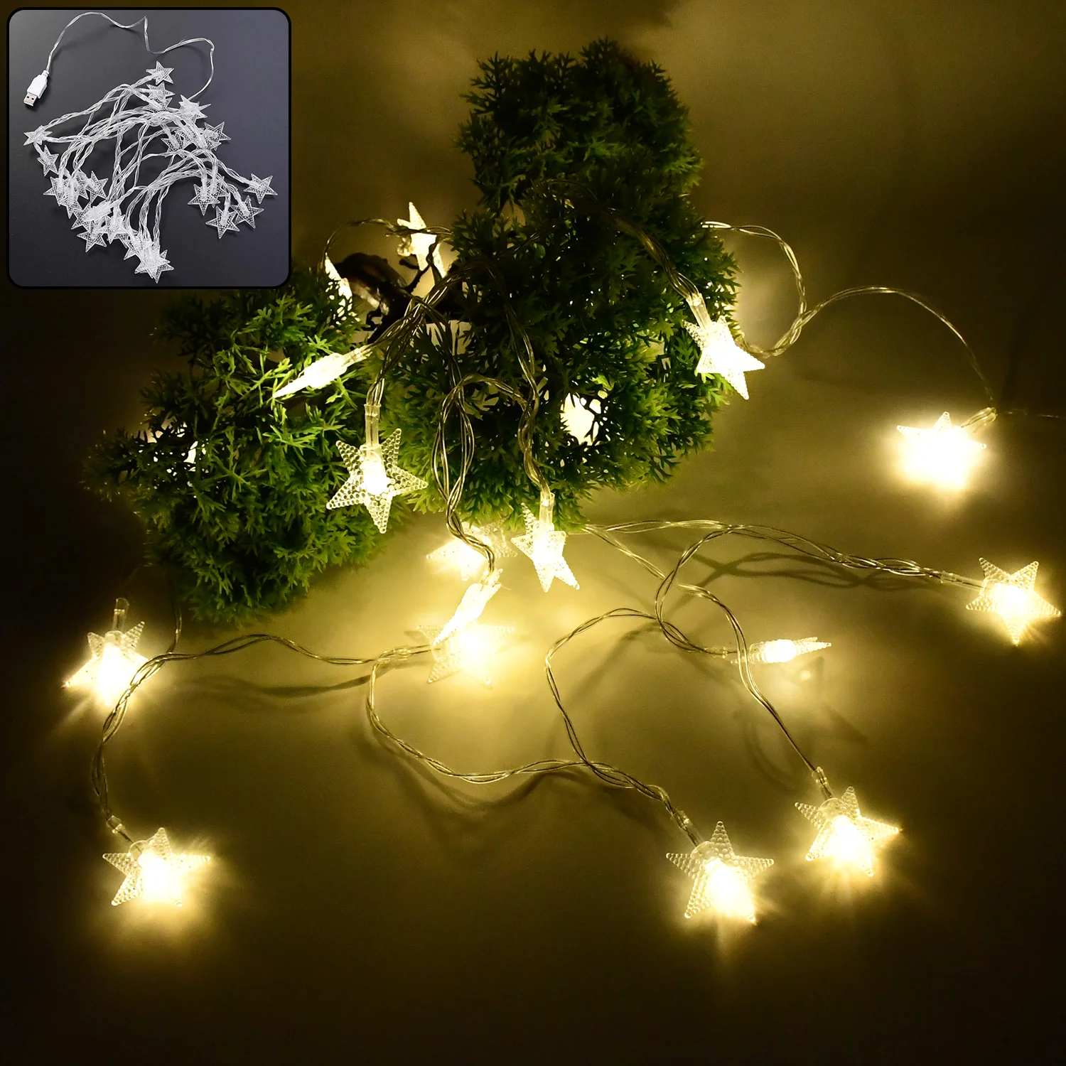 USB Powered 20 LED Decorative Star String Fairy Lights