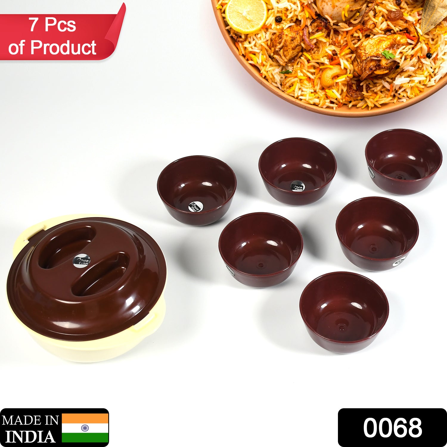 0068 Pudding Set  1 Casserole & 6 Bowl Set plastic For All Type Serving Use Set