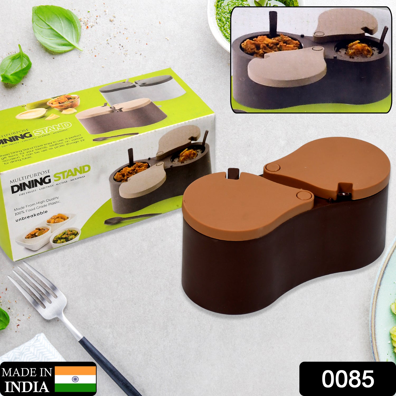 0085 Dinning Stand Stylish Multipurpose Dry Fruit Box, Candy Box, Achar Box, Traditional Box Set & 2 Spoon