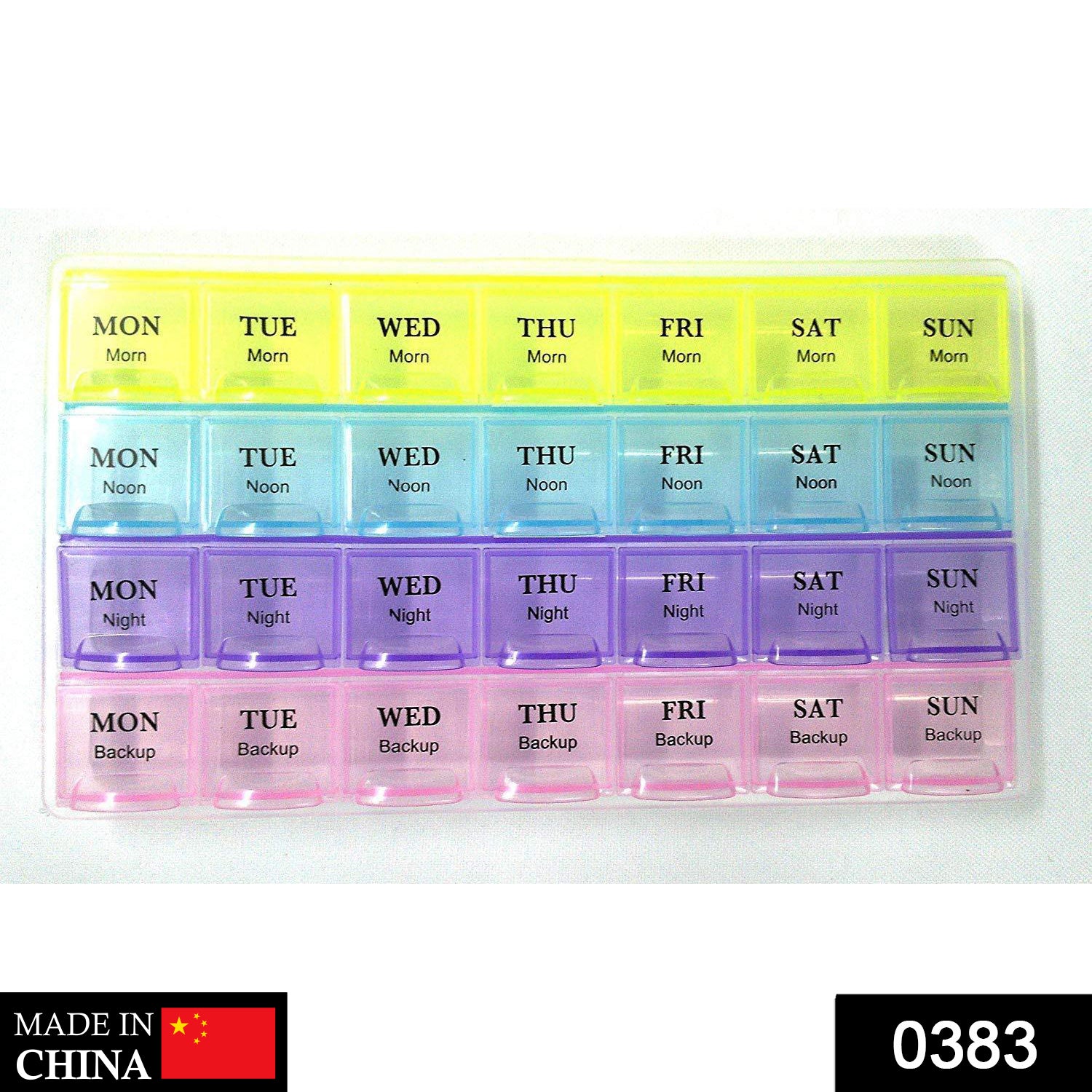 0383_pill_org_4pc Pill Case- 4 Row 28 Squares Weekly 7 Days Tablet Box Holder Medicine Storage Organizer Container