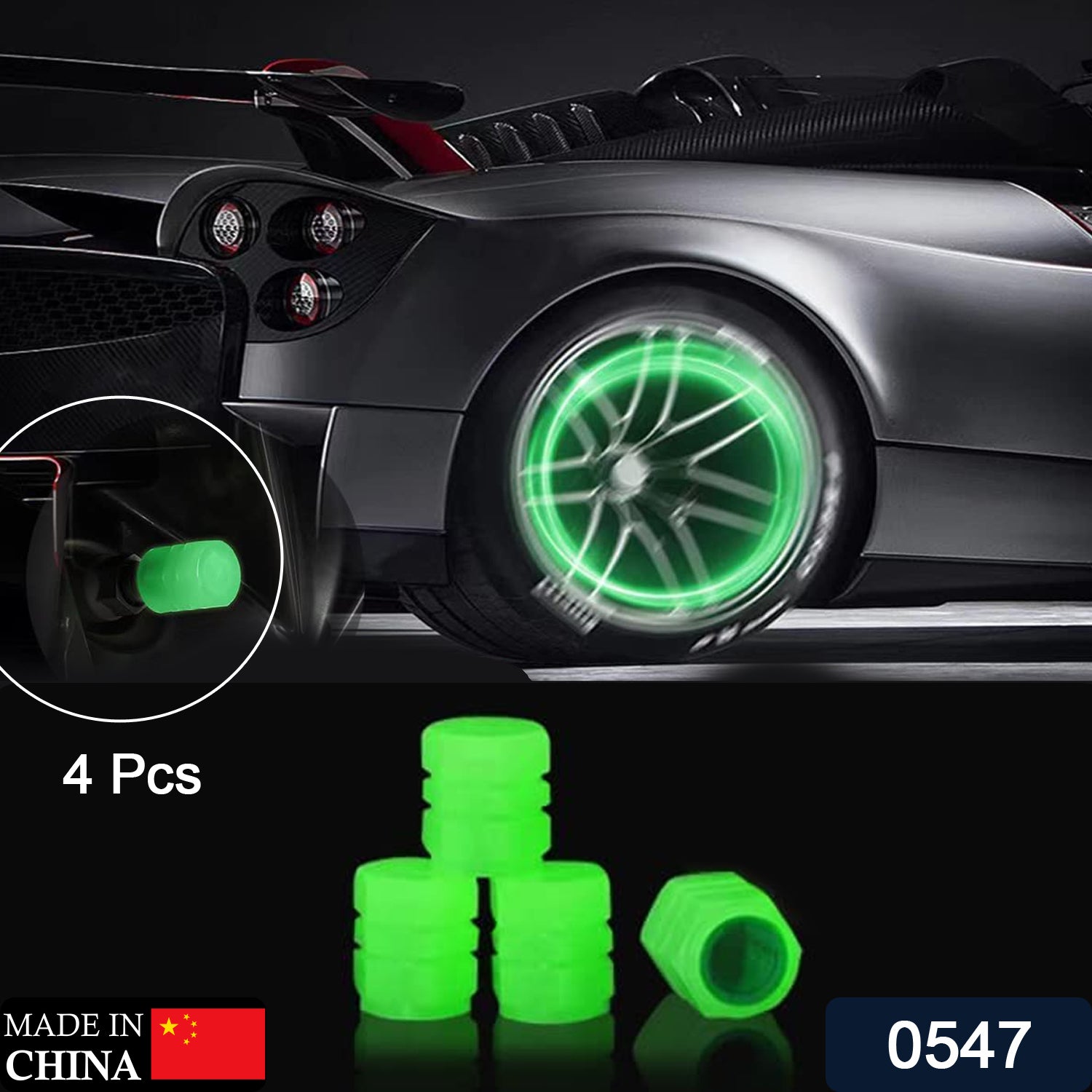 0547_tyre_valve_cap_4pc Tyre Valve Caps Luminous Glow Car Tire Air Stem Valve Cap Covers ( 4 Pcs )