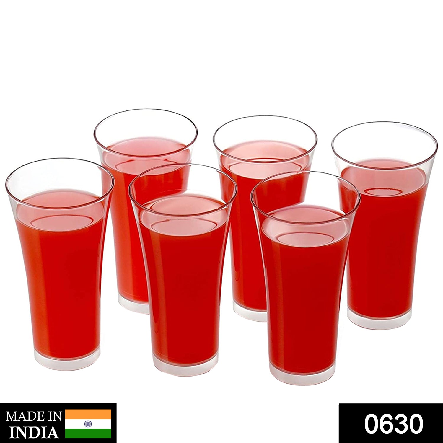 0630_juicy_glass Stylish look Plastic Juicy Glass, Transparent Glasses Set 300ml (6pcs)