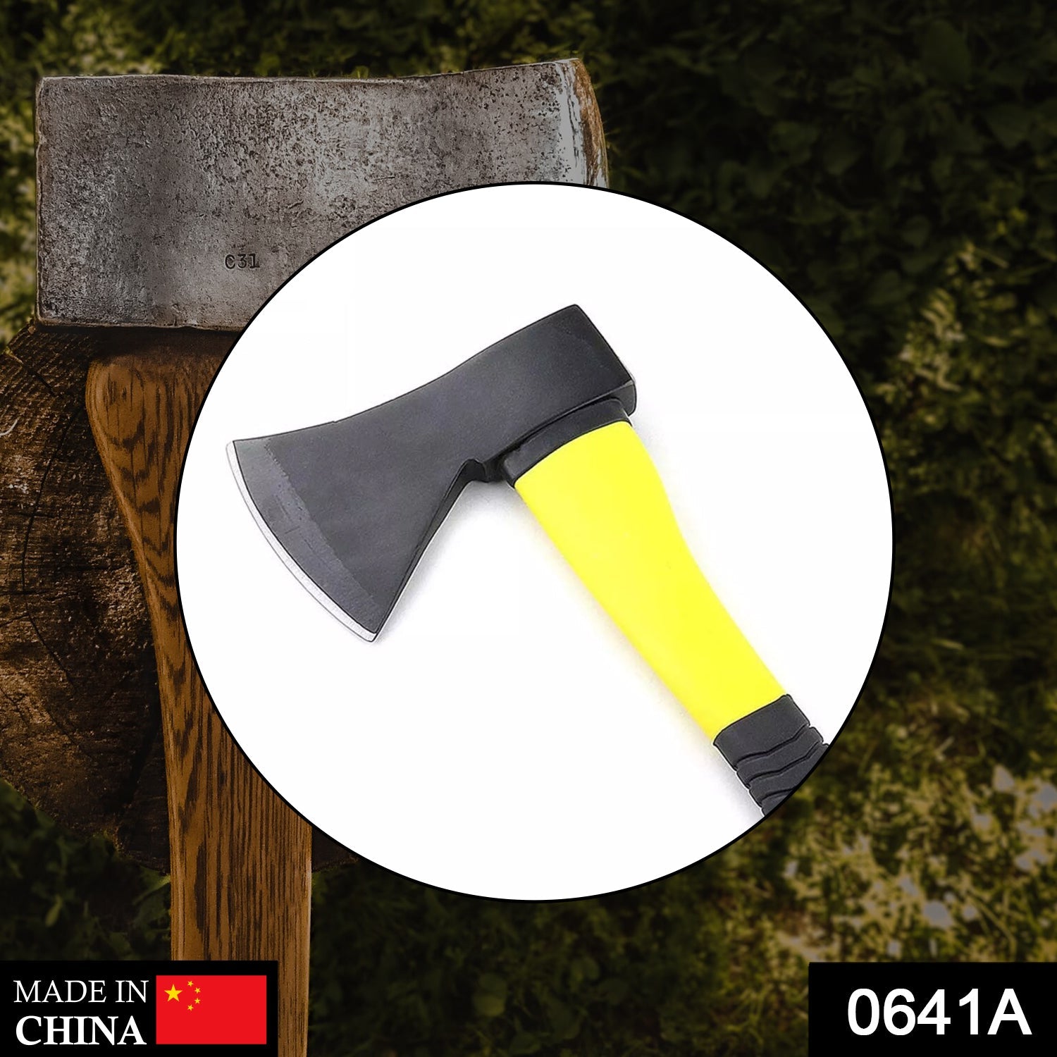 0641A Fiberglas's Body Rubberised Handle Wood Cutting Axe