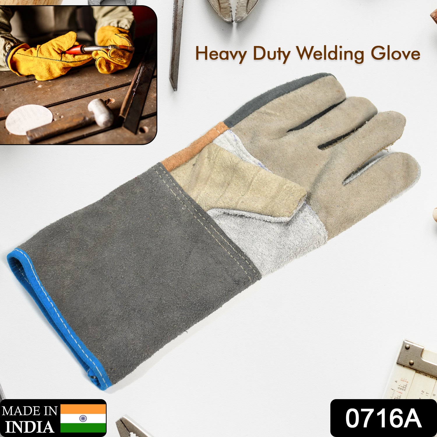 0716A Industrial Heavy Duty Welding Leather Glove With Inner Lining, Heat And Abrasion Resistance Glove ( 1pc )
