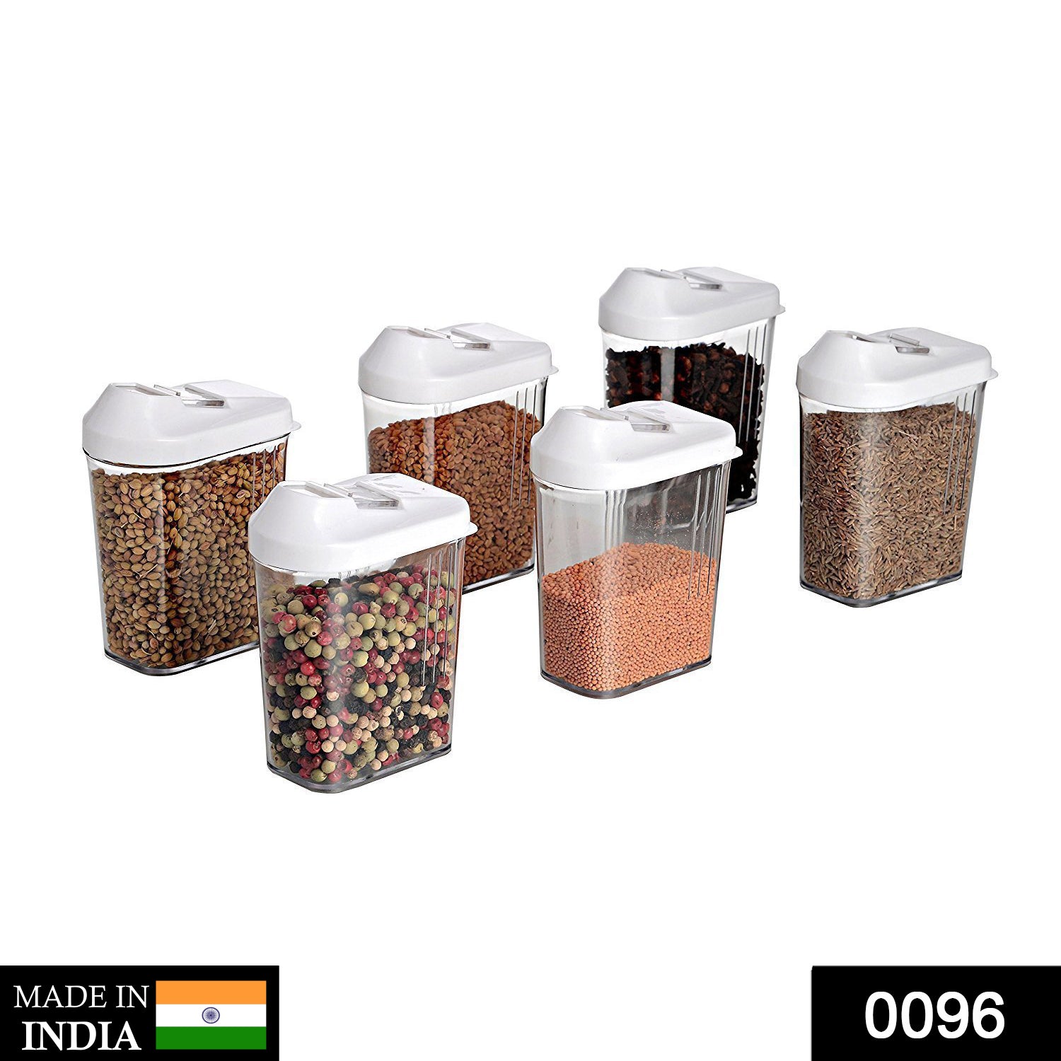 0096 Plastic Easy Flow Storage Jar with Lid (750ml, Set of 6)