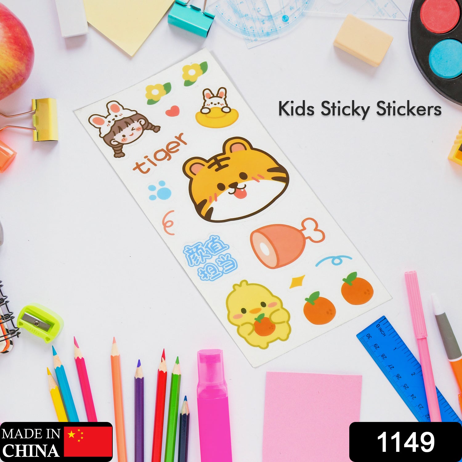 1149 Kids Stickers Cartoon Animal & Fruit Stickers Decorative Stickers For Books Use