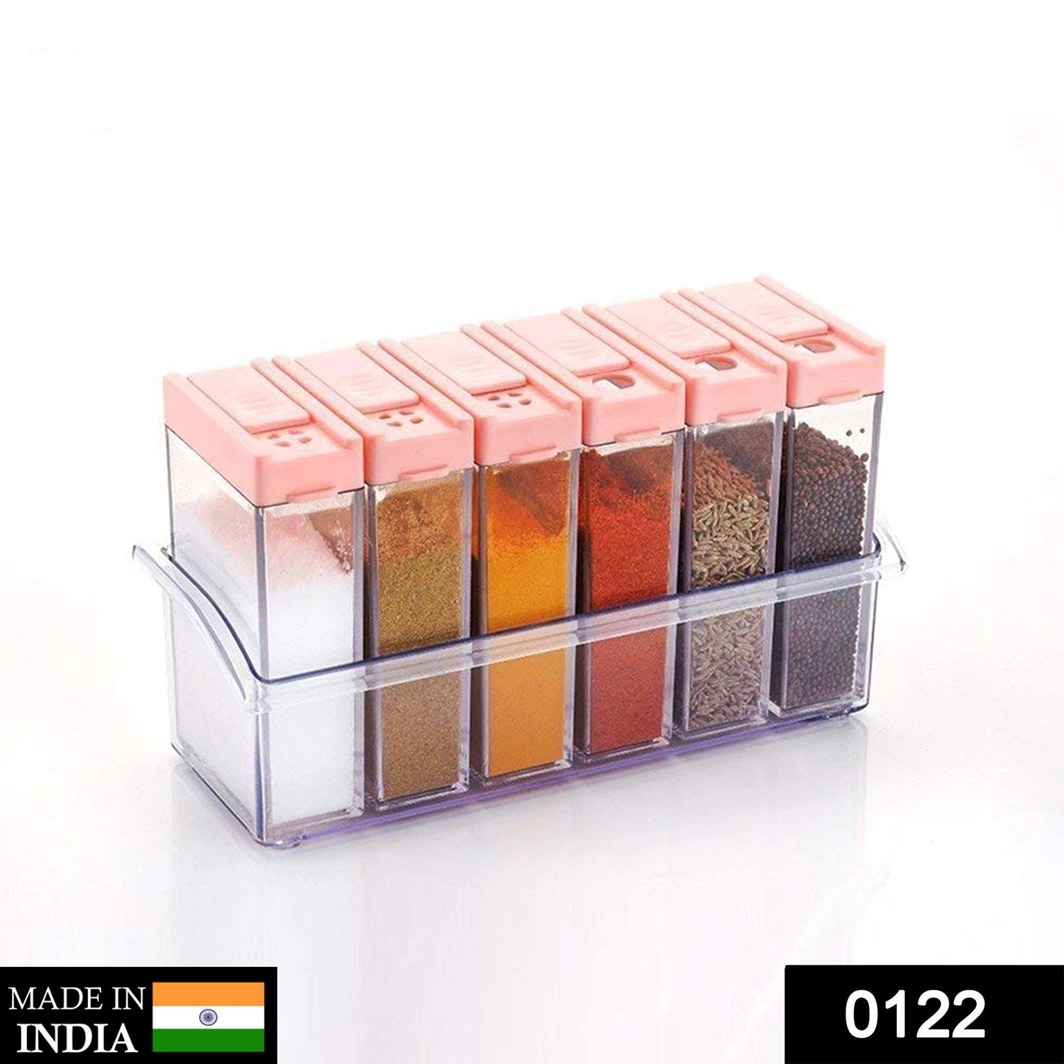 0122_g_jar_set_6pc Plastic Spice Jars (6 pcs, 14x22x8cm, Multicolour)