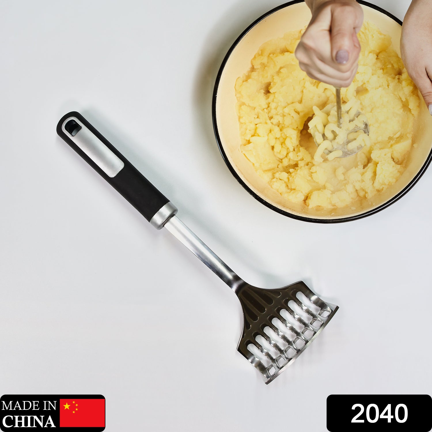 2040 STEEL POTATO MASHER NYLON BLACK HANDLE