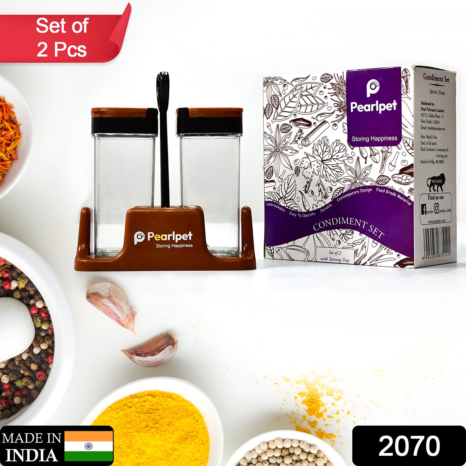 2070 Multipurpose Masala/Spice Rack Container with tray- Set of 2Pcs