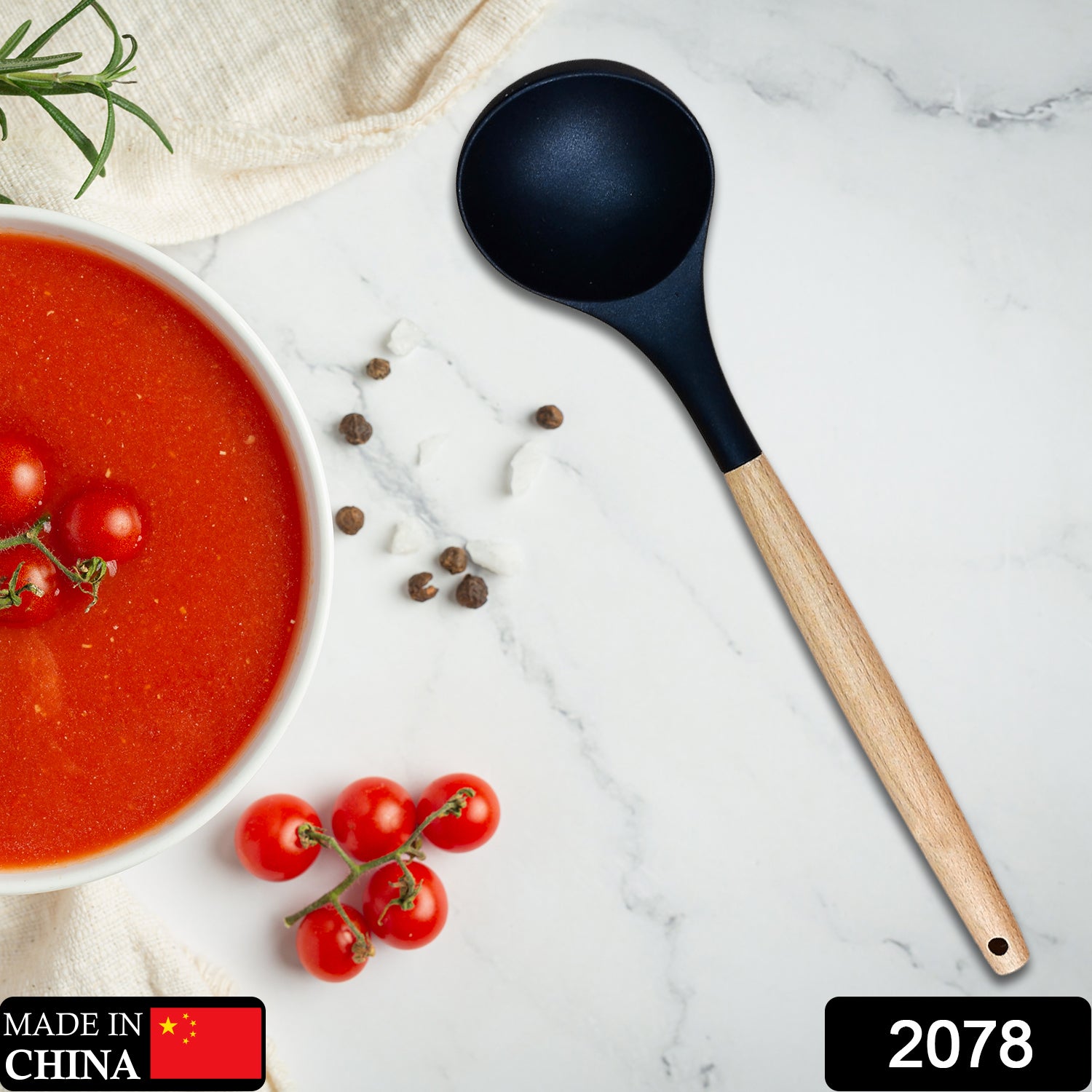 2078 Non Stick Silicon Spoon with Wooden Handle, Silicone Ladle for Cooking & Serving.