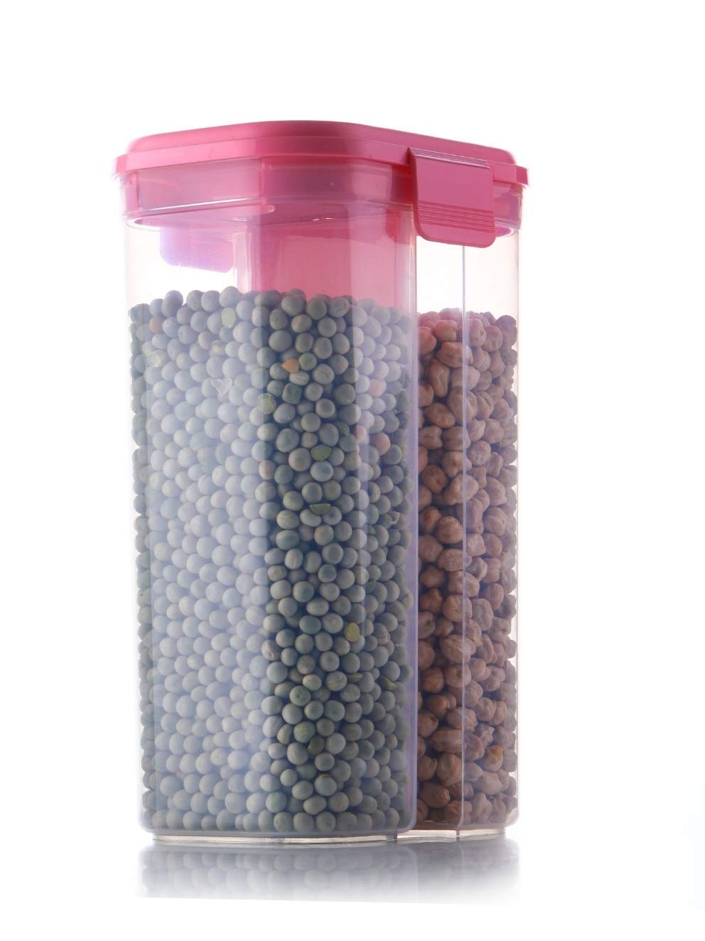 2147_2sec_container_2ltr Plastic 2 Sections Air Tight Transparent Food Grain Cereal Storage Container (2 ltr)