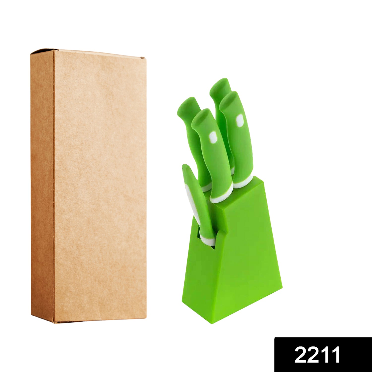 2211_knife_set_6pcs Stainless Steel Knife & Peeler Set with Stand - 6 Pcs