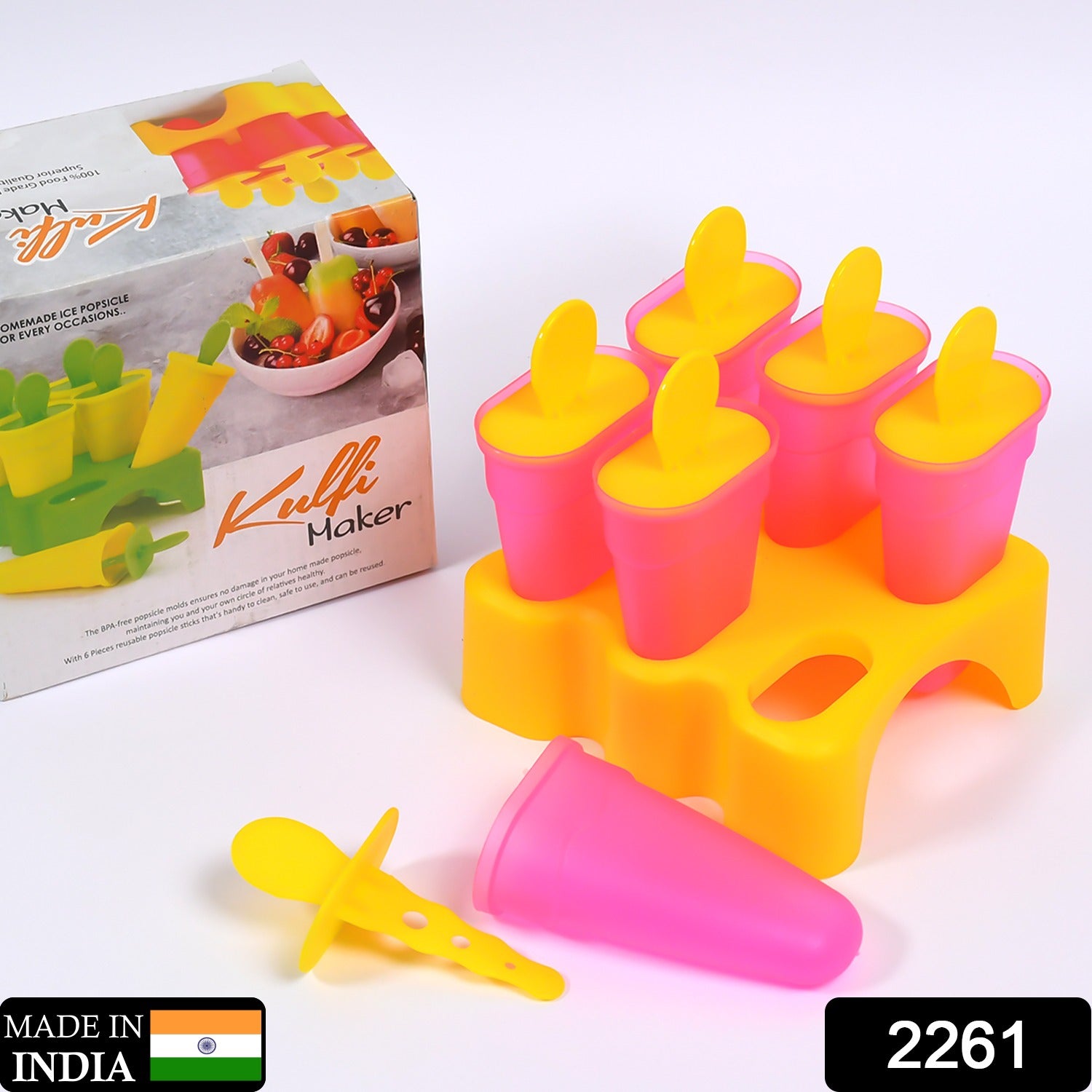 2261_kulfi_maker_mould Kulfi Maker Moulds Set Plastic Homemade Kulfi Mould 6pcs Set For Freezer Use