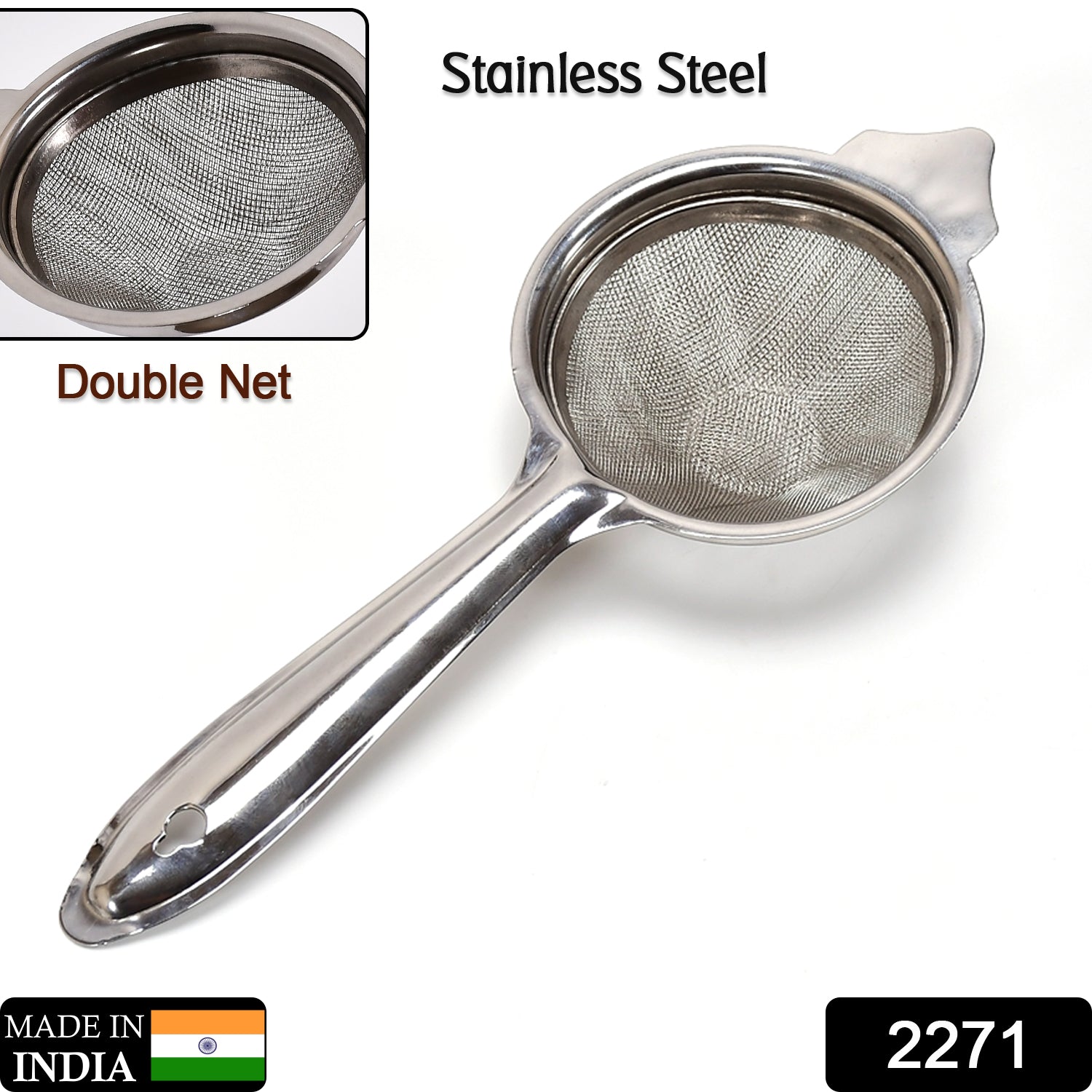 2271_ss_tea_strainer_no4 Stainless Steel Double Net Tea Strainer (26 Cm)