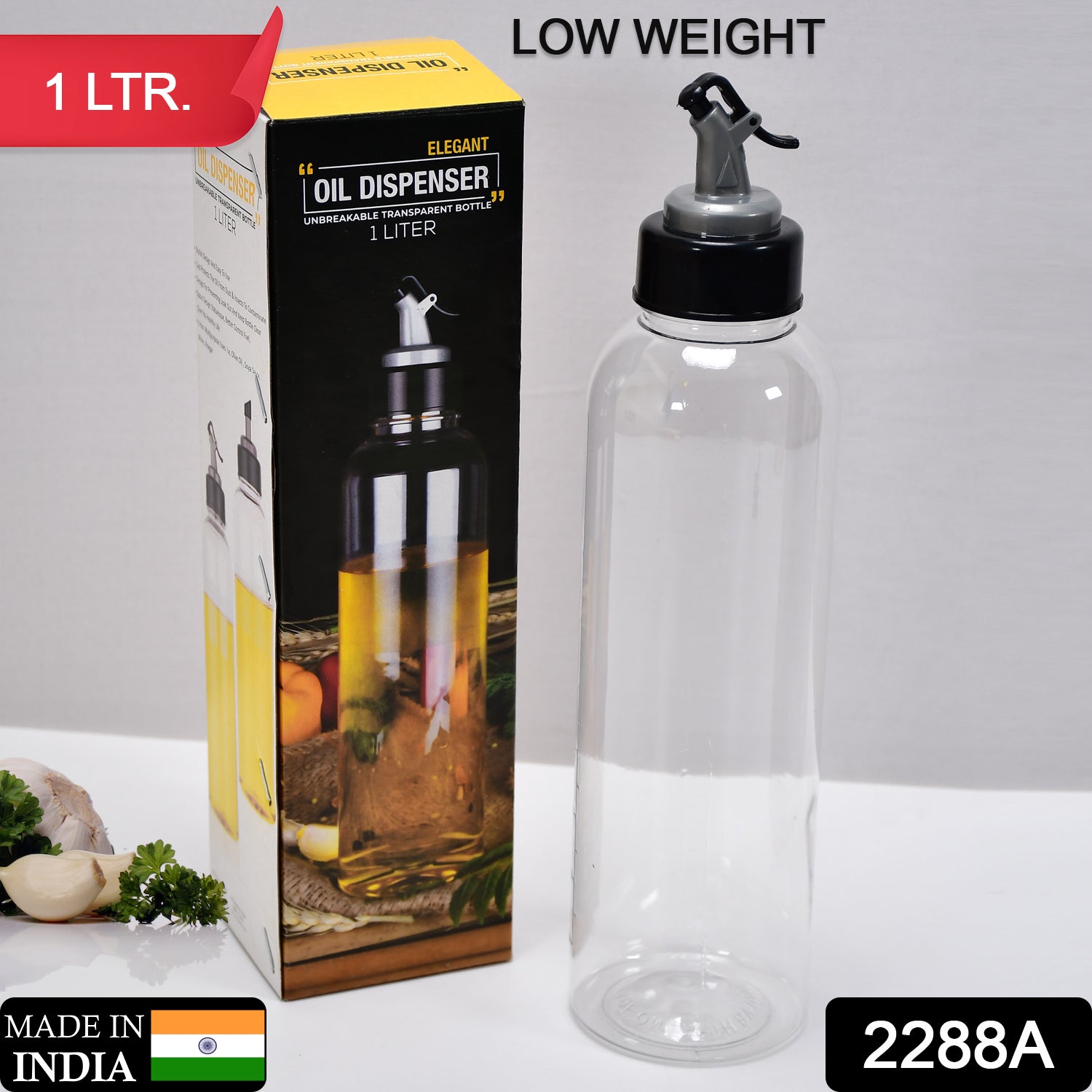 2288A  1LTR OIL DISPENSERWITH LID - CLEAR, DRIP FREE SPOUT, CONTROLLED USE