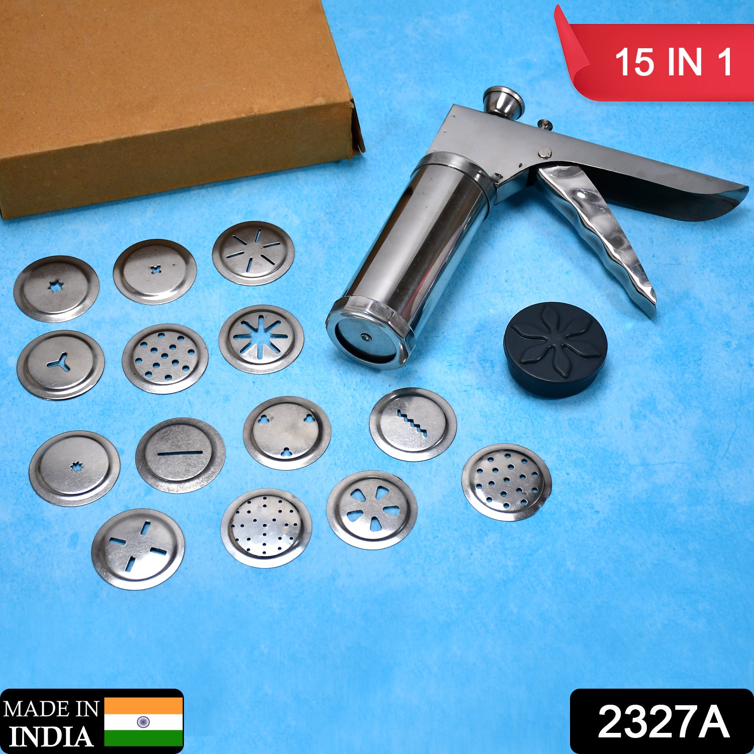 2327A Press Sev Maker Stainless Steel Noodles, Chakli, Sev Maker (15pcs)