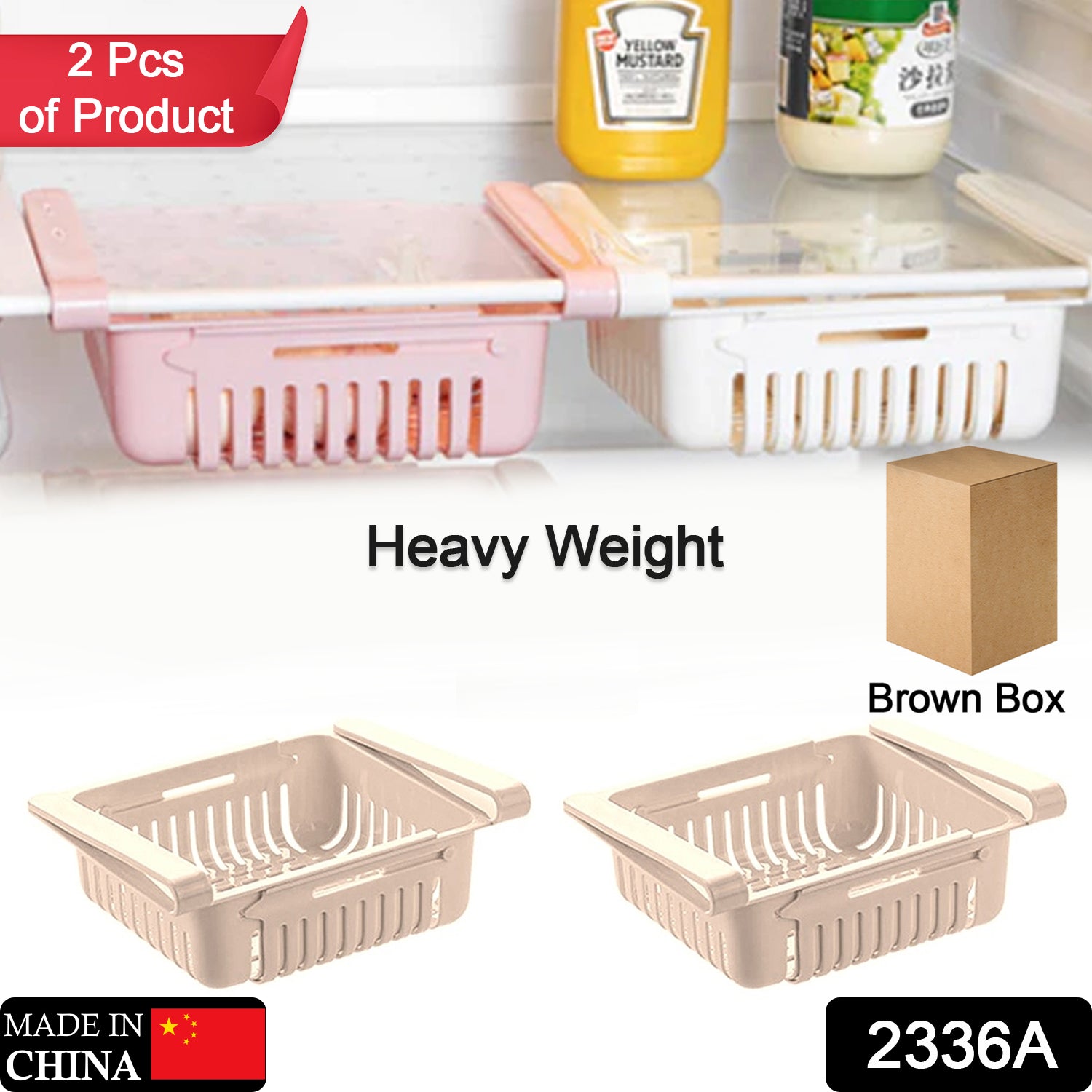 2336A  EXPANDABLE ADJUSTABLE MULTIPURPOSE FRIDGE STORAGE BASKET ( 2 pc )