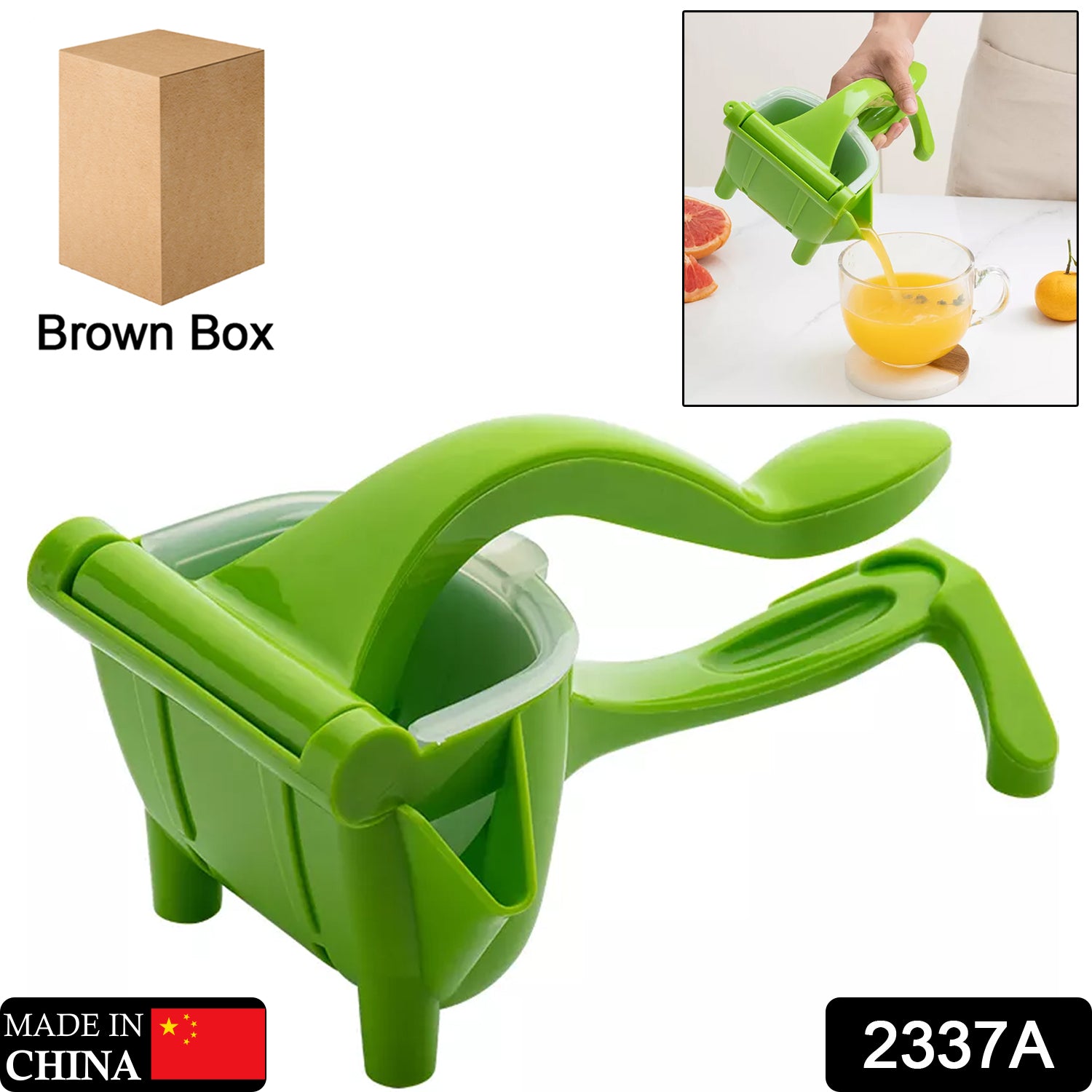 2337A Manual Plastic Fruit Juicer, Hand Press Lemon Squeezer Hand Juicer Citrus Press Juicer Fruit Extractor Tool for Orange, Limes, Lemon ( Brown Box )