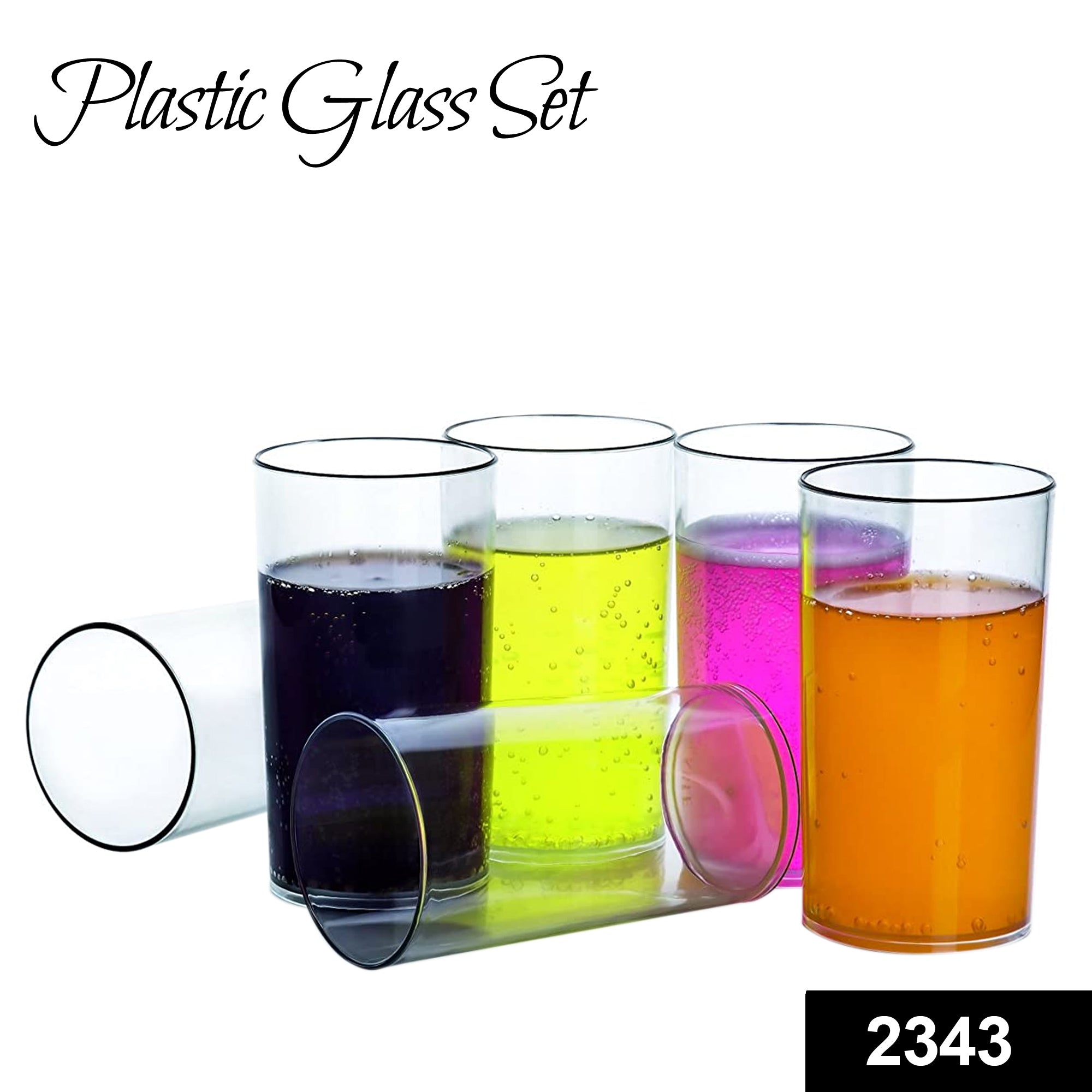 2343_nj_clear_glass_6pc Heavy unbreakable Stylish Plastic Clear look fully Transparent Glasses Set 330ml (6pcs)