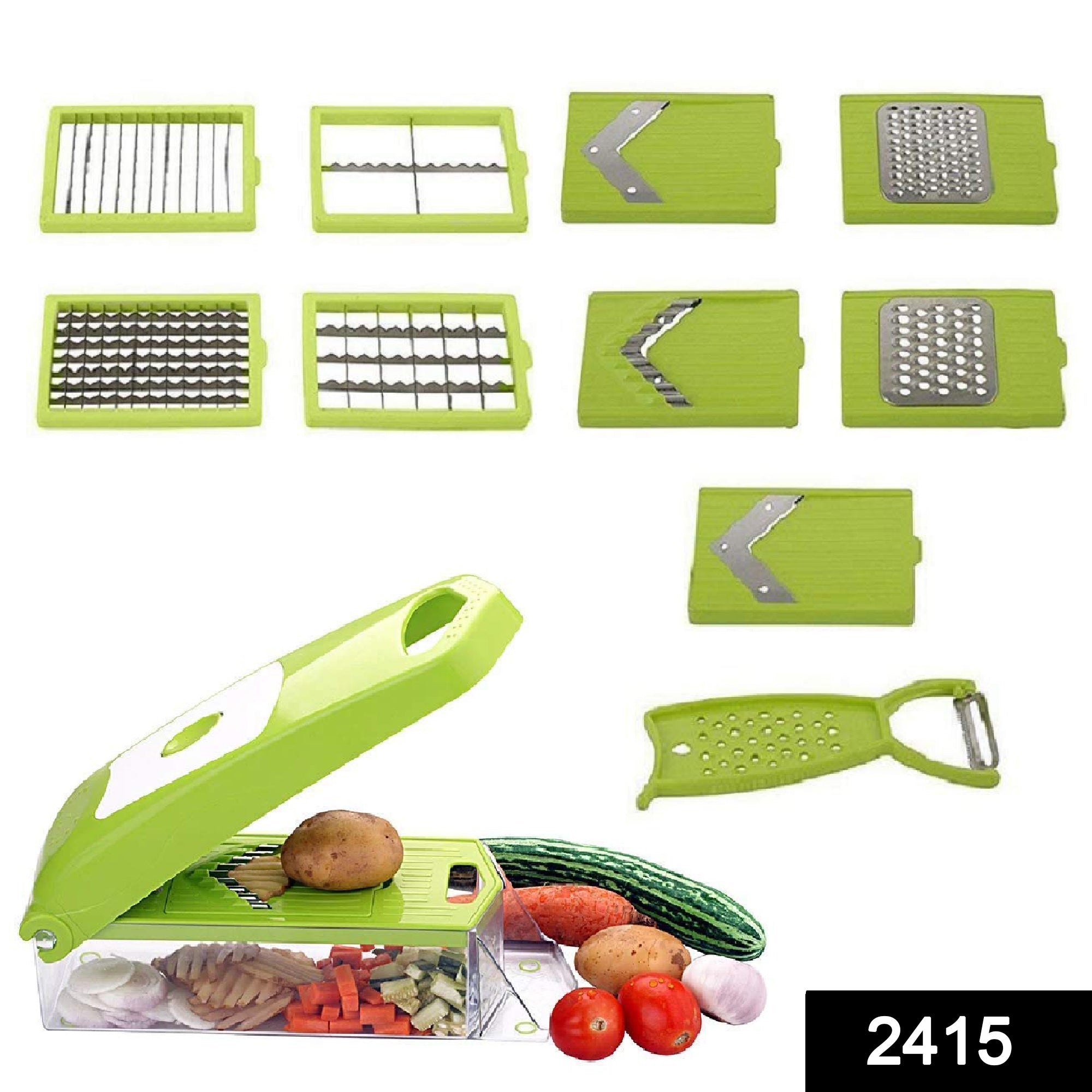 2415_12in1_plain_chipser_slicer Vegetable Cutter Chopper Chipser for Kitchen 12 in 1 (11 Blade and 1 Peeler)
