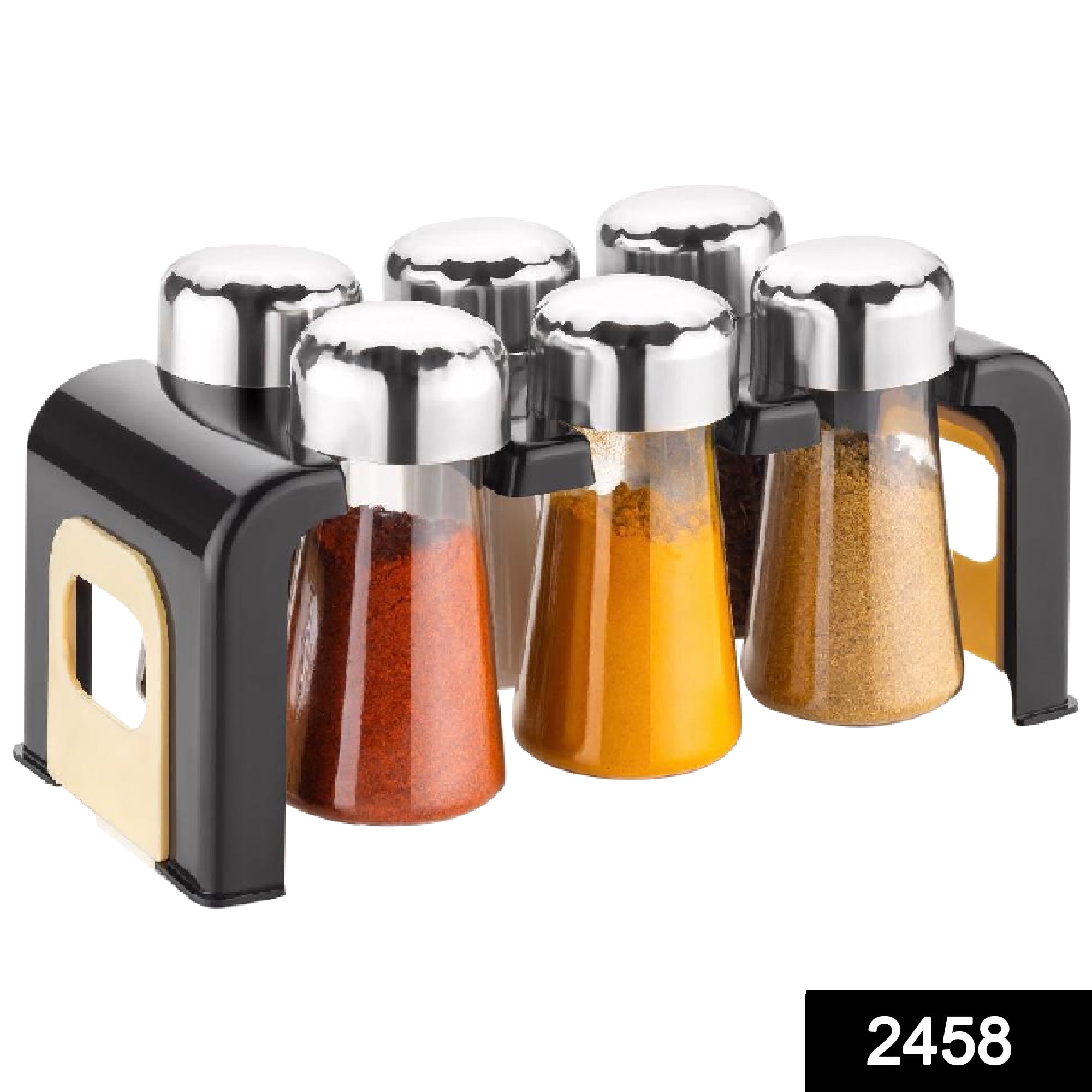 2458 Spice Jar Kitchen Storage Round Jars Airtight Steel Cap (Set Of 6)