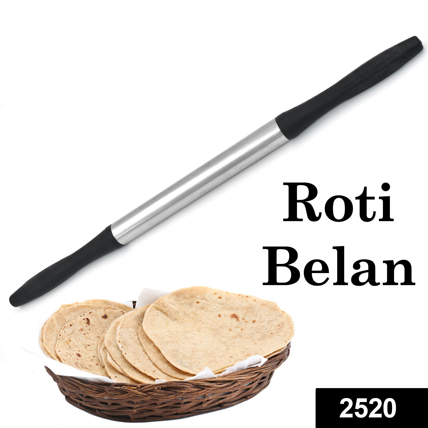 2520_ss_coat_plastic_belan Kitchen Plastic Belan/Rolling Pin (Black)