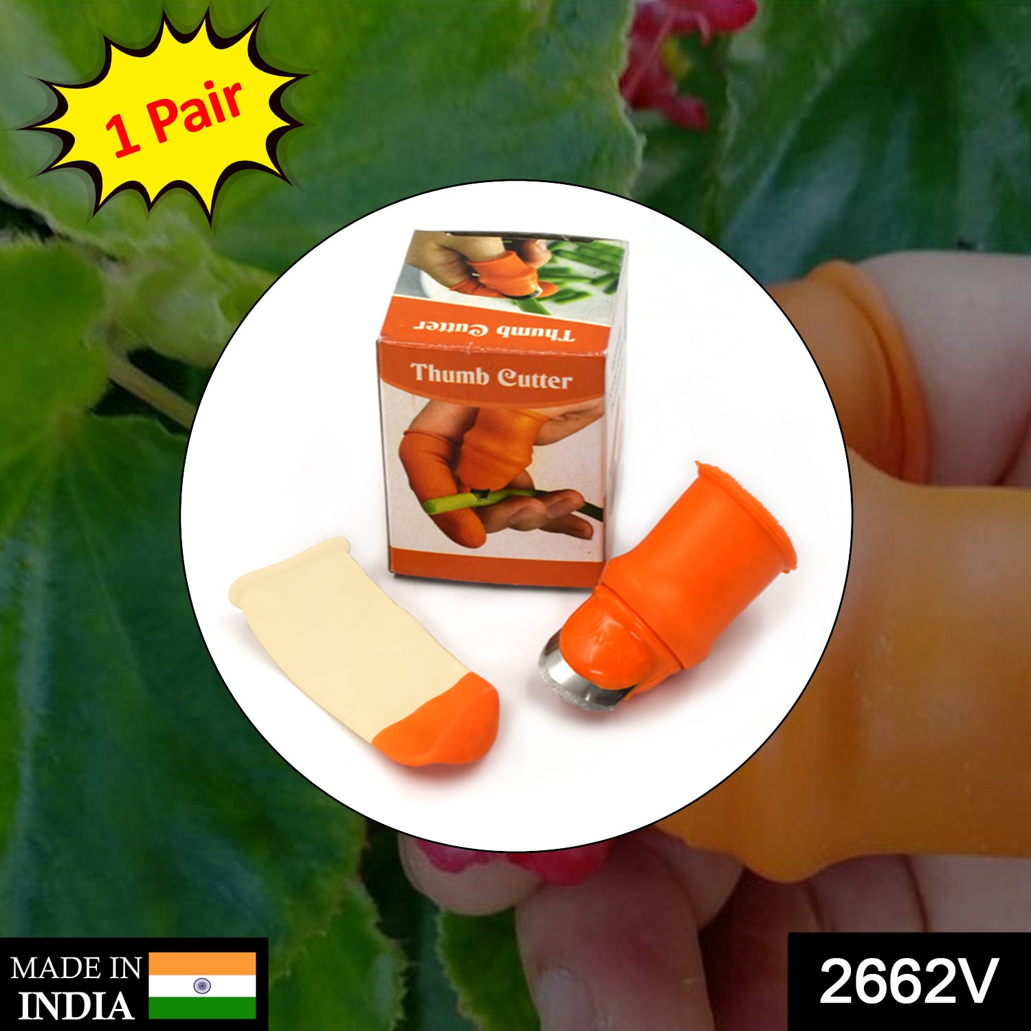 2662v_1pair_v_t_cutter_box  1 Pair V Thumb Cutter with Box used in all kinds of household and official kitchen purposes for peeling and cutting of various types of vegetables and fruits etc.