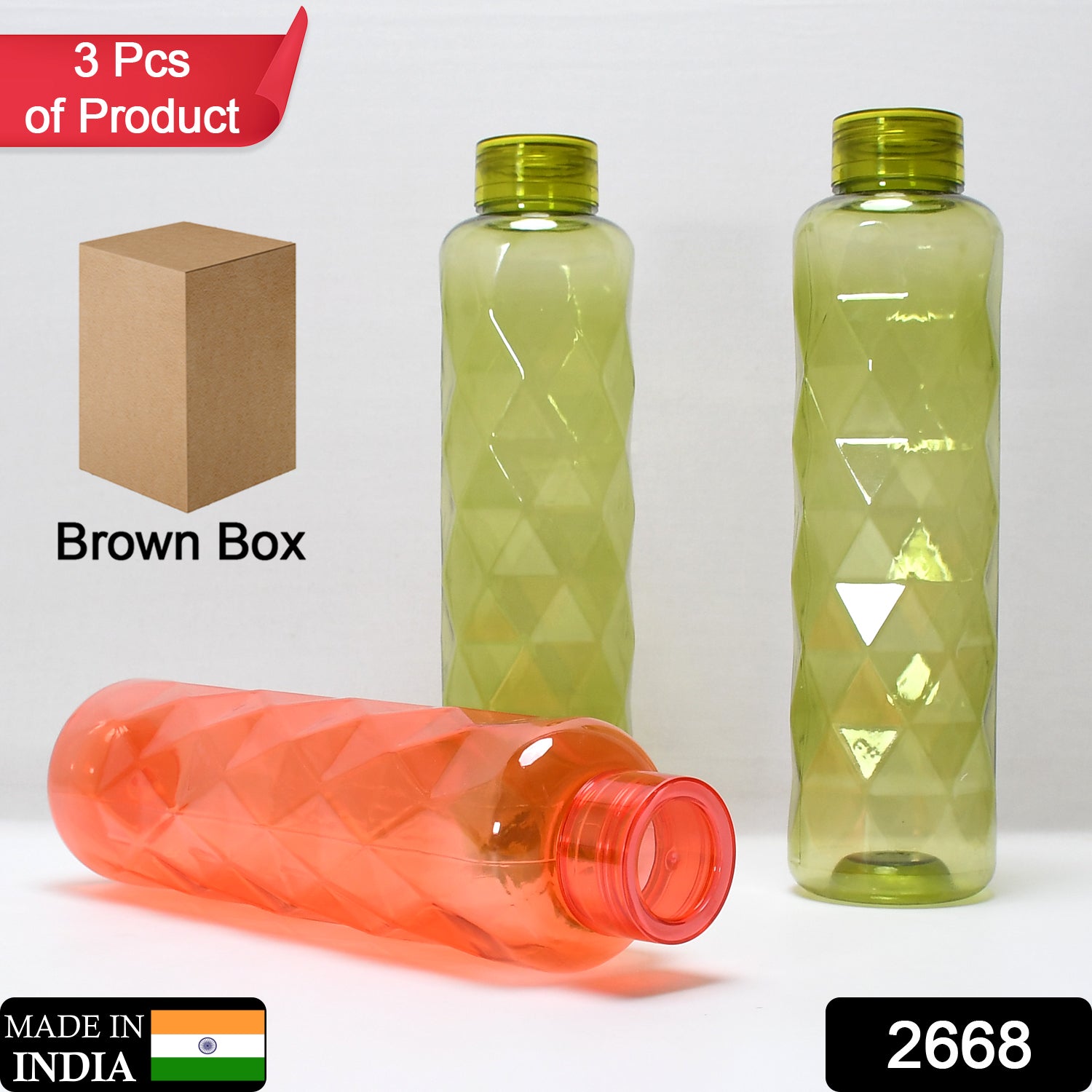 2668 3Pc Set Diamond Cut Bottle Used for storing water and beverages purposes for people.