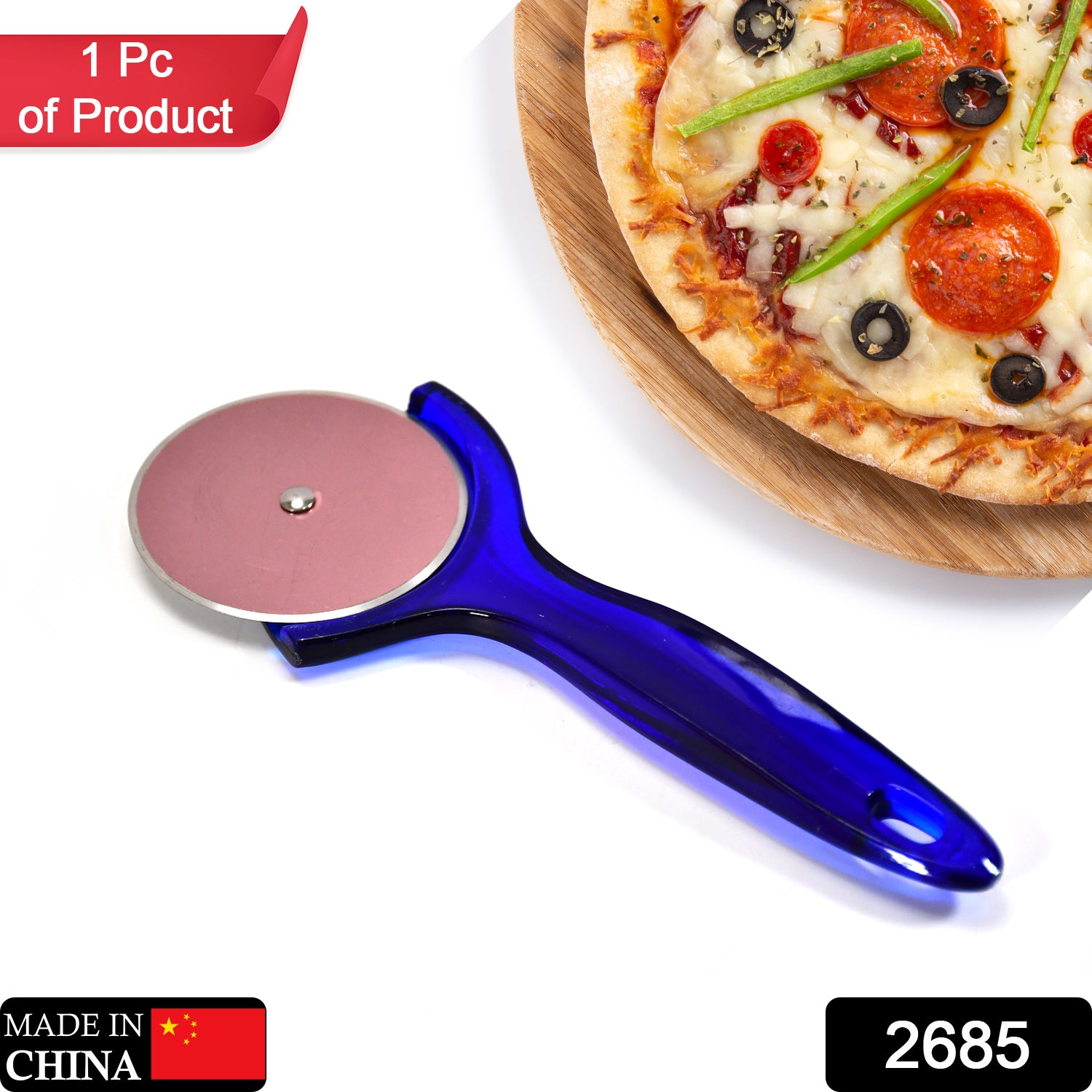 2685 Pizza and Pastry Stainless Steel Multipurpose Roll C Wheel Across Cutter with Handle for Home, Kitchen, Restaurant